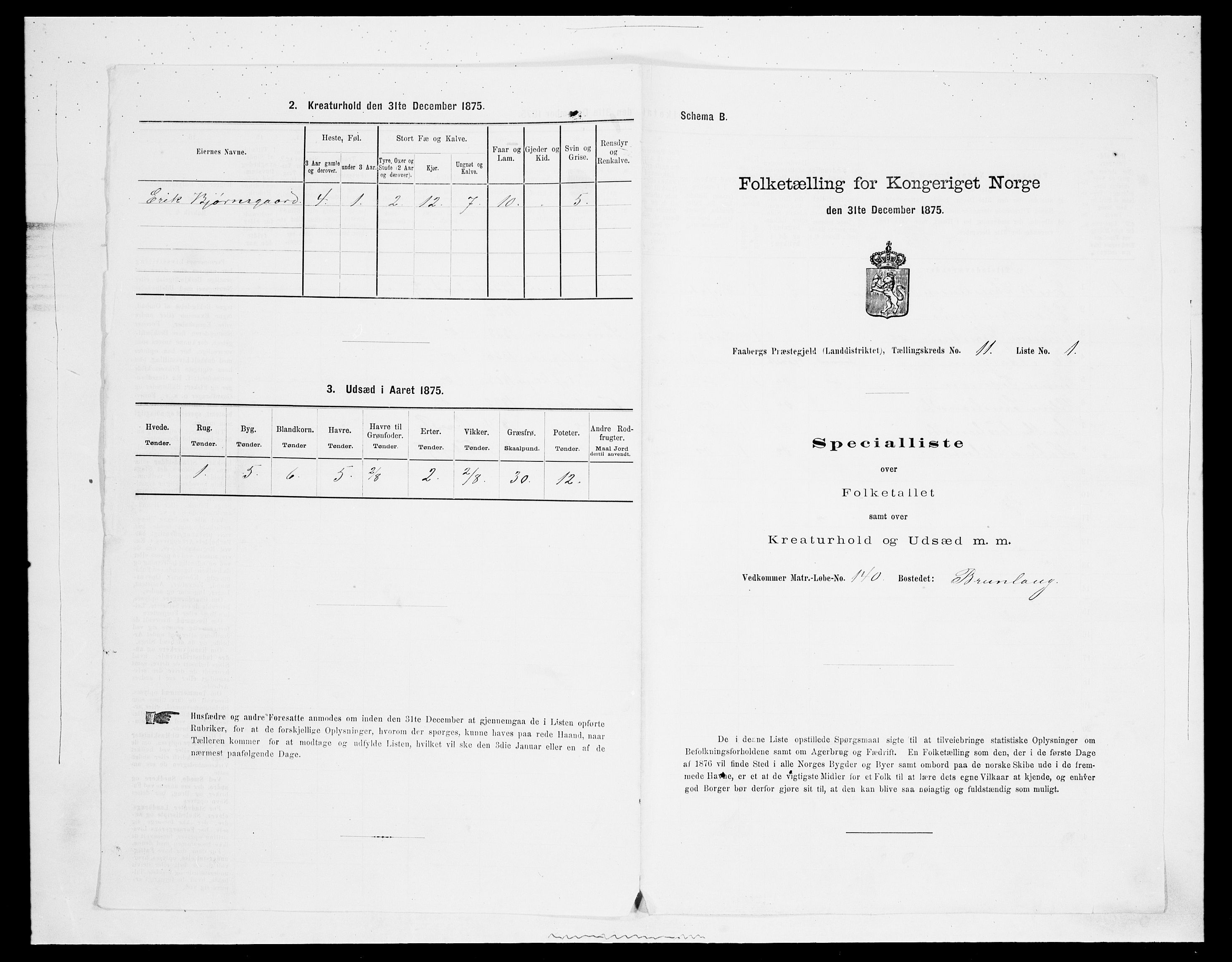 SAH, Folketelling 1875 for 0524L Fåberg prestegjeld, Fåberg sokn og Lillehammer landsokn, 1875, s. 1322