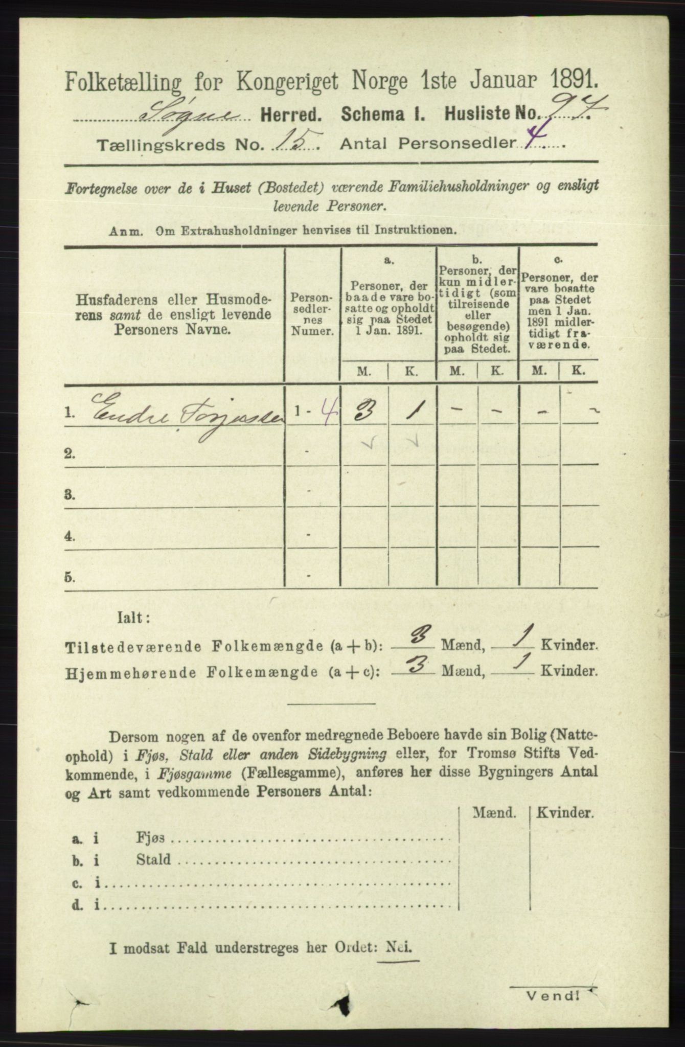 RA, Folketelling 1891 for 1018 Søgne herred, 1891, s. 3894