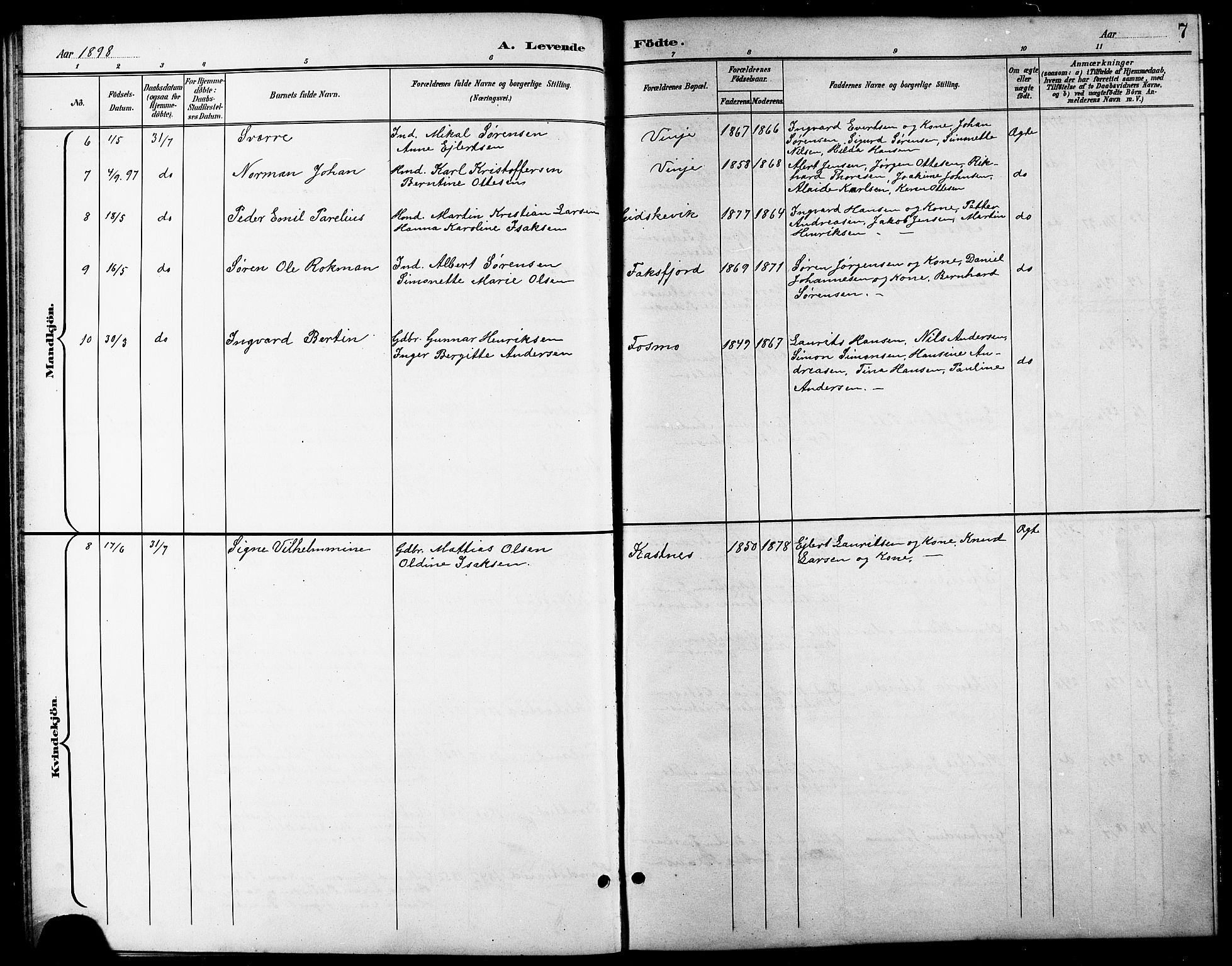 Tranøy sokneprestkontor, SATØ/S-1313/I/Ia/Iab/L0014klokker: Klokkerbok nr. 14, 1896-1918, s. 7