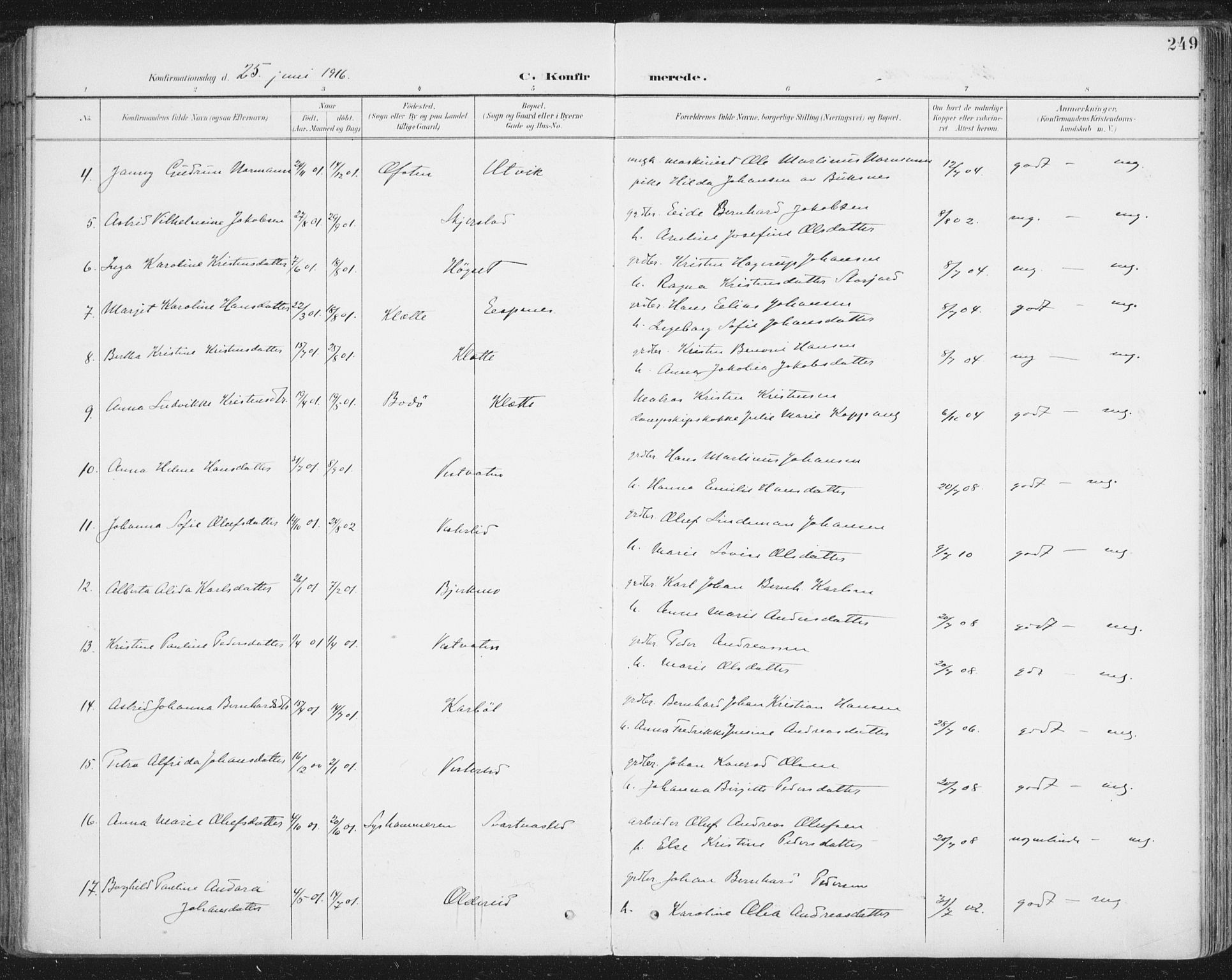 Ministerialprotokoller, klokkerbøker og fødselsregistre - Nordland, SAT/A-1459/852/L0741: Ministerialbok nr. 852A11, 1894-1917, s. 249