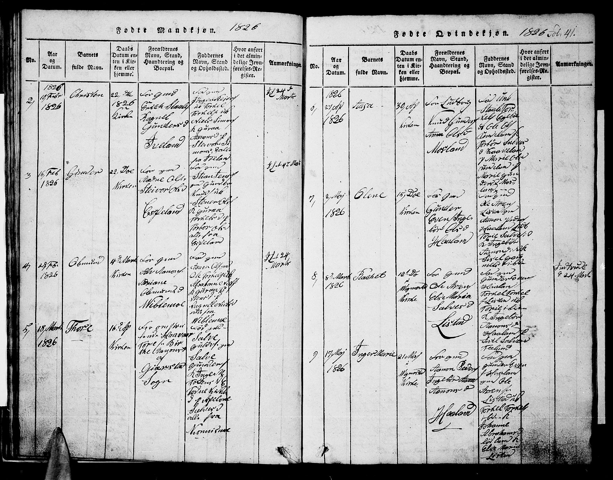 Nord-Audnedal sokneprestkontor, AV/SAK-1111-0032/F/Fb/Fba/L0001: Klokkerbok nr. B 1, 1815-1856, s. 41