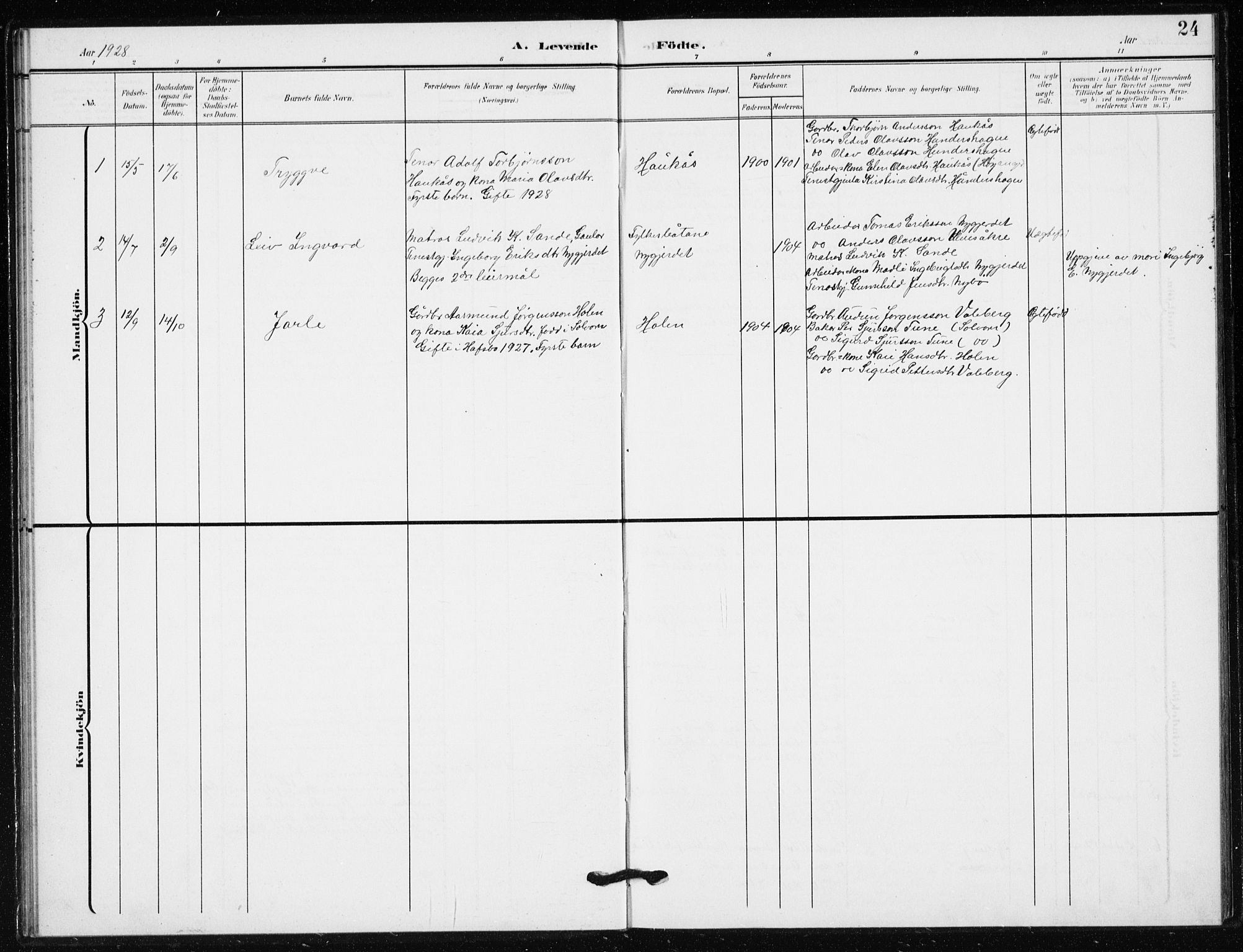 Sogndal sokneprestembete, AV/SAB-A-81301/H/Hab/Habb/L0002: Klokkerbok nr. B 2, 1908-1933, s. 24