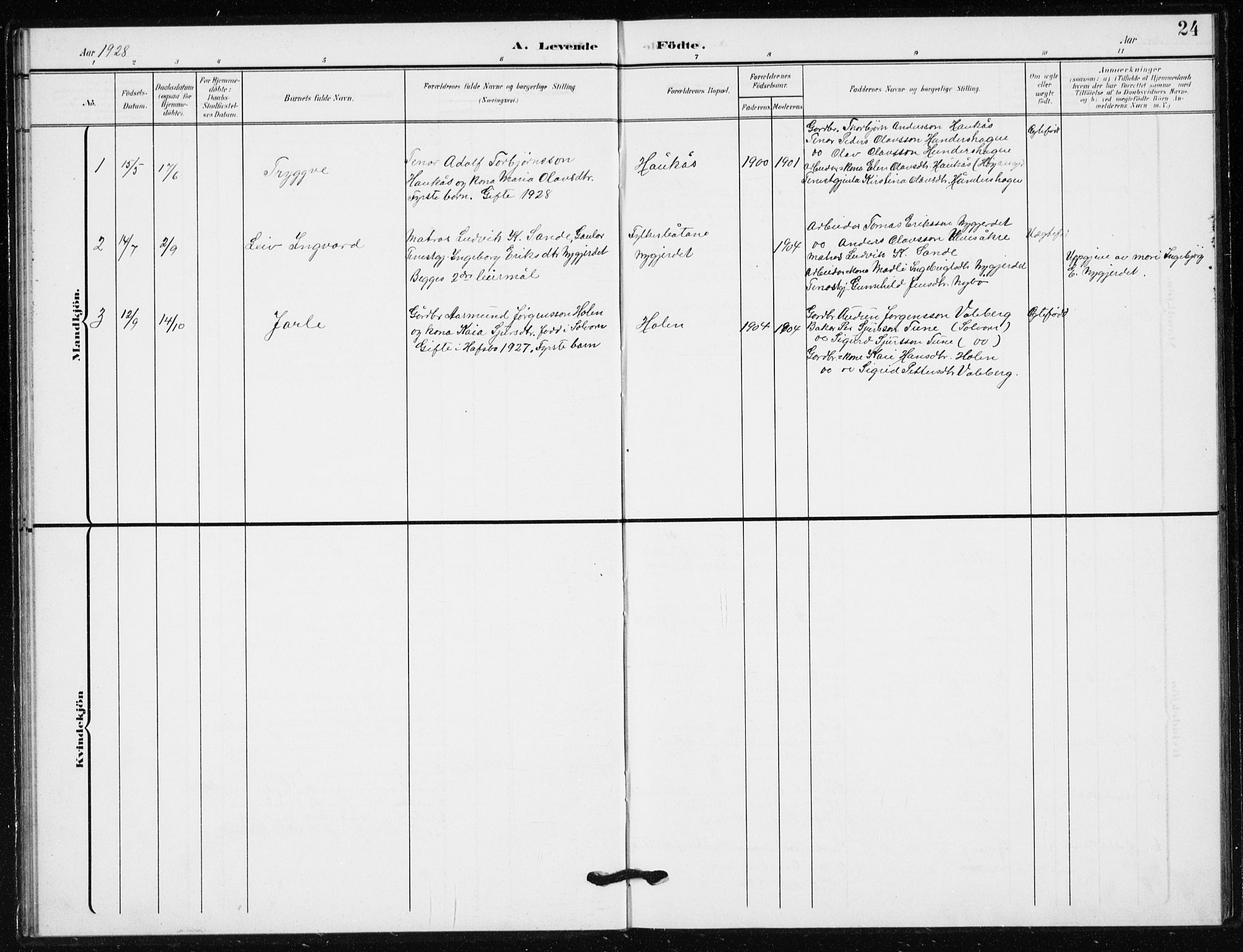 Sogndal sokneprestembete, AV/SAB-A-81301/H/Hab/Habb/L0002: Klokkerbok nr. B 2, 1908-1933, s. 24