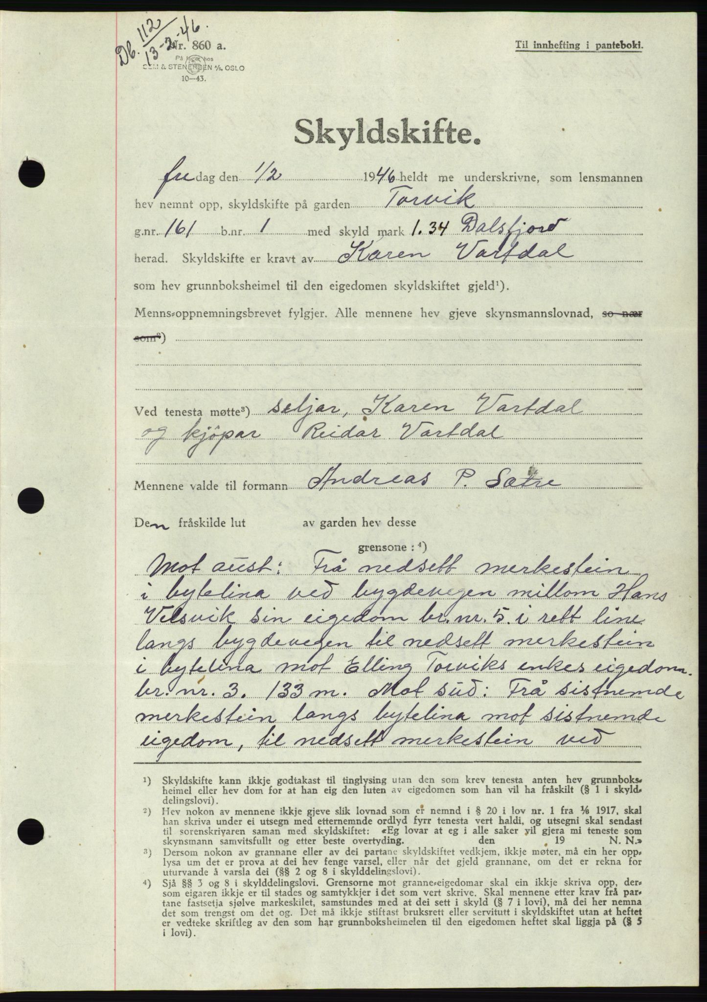 Søre Sunnmøre sorenskriveri, AV/SAT-A-4122/1/2/2C/L0078: Pantebok nr. 4A, 1946-1946, Dagboknr: 112/1946