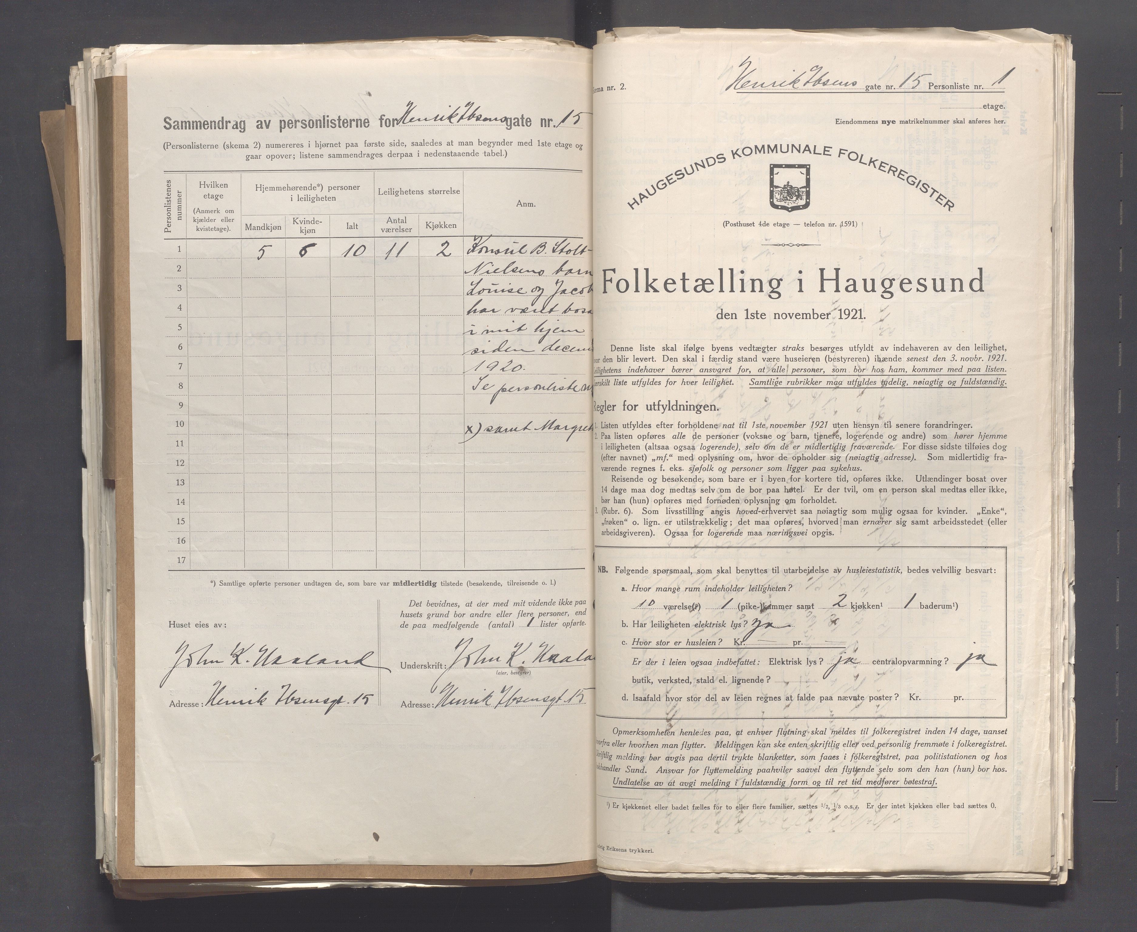 IKAR, Kommunal folketelling 1.11.1921 for Haugesund, 1921, s. 2180