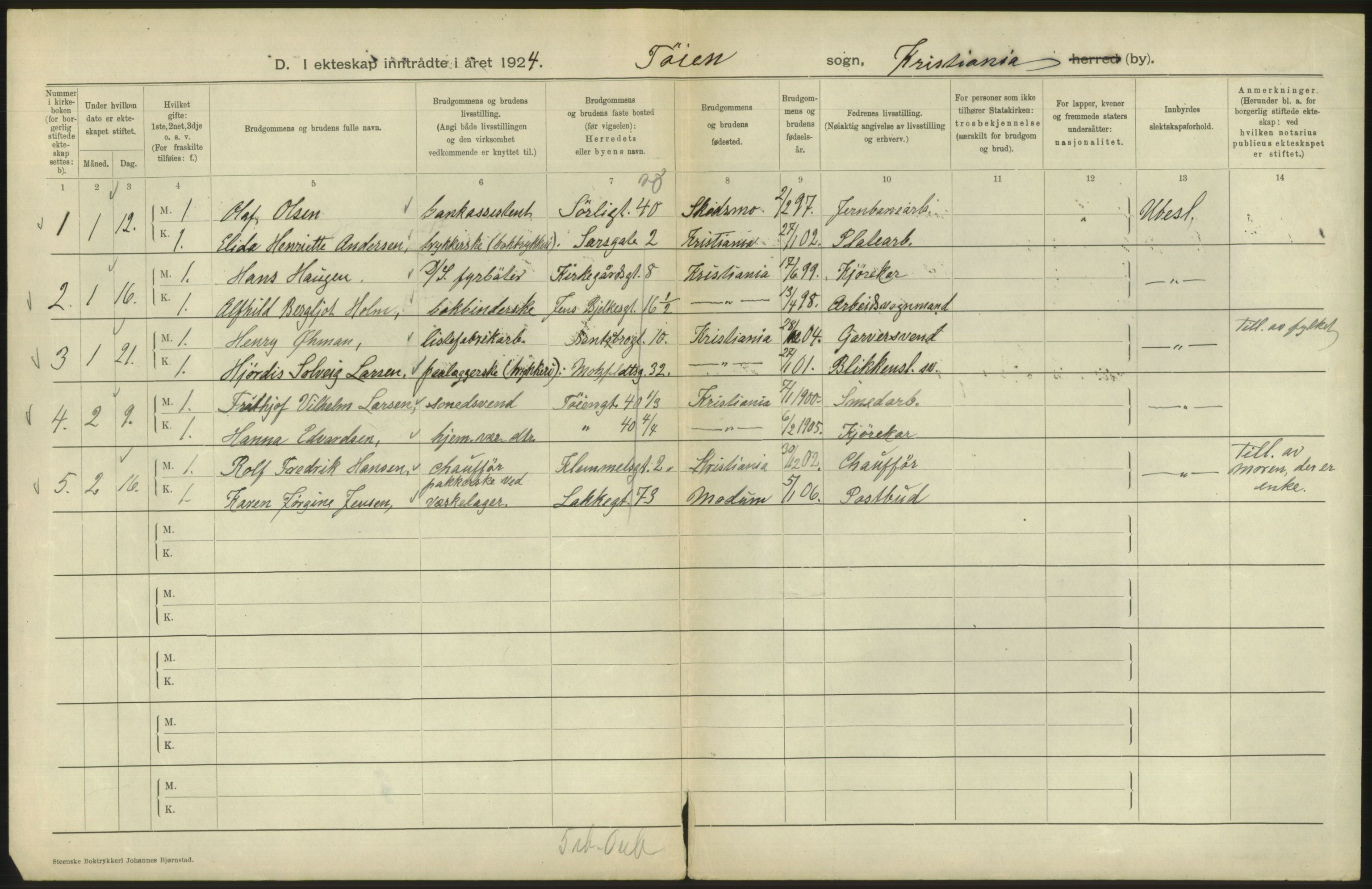 Statistisk sentralbyrå, Sosiodemografiske emner, Befolkning, AV/RA-S-2228/D/Df/Dfc/Dfcd/L0007: Kristiania: Gifte, 1924, s. 694