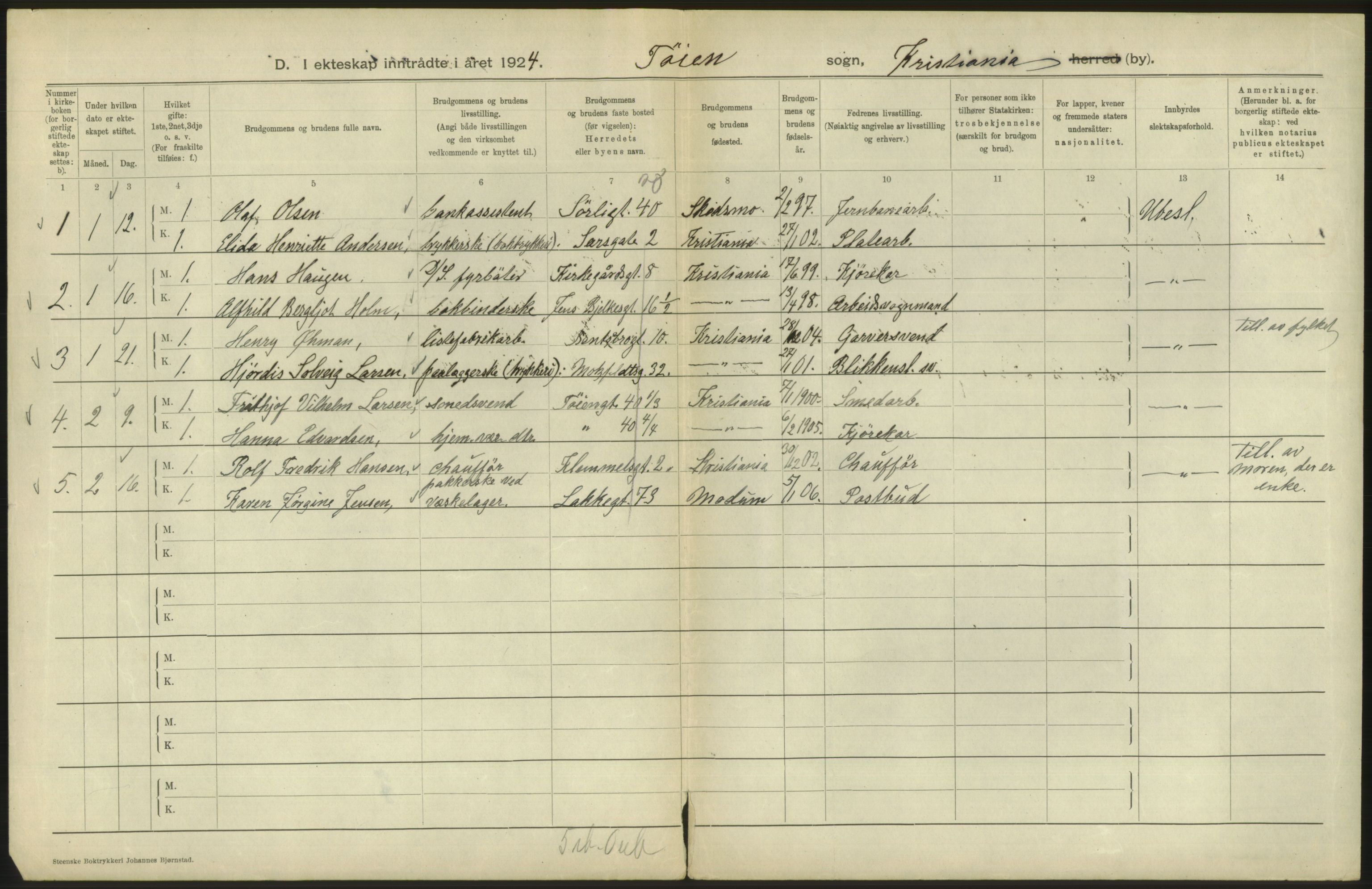 Statistisk sentralbyrå, Sosiodemografiske emner, Befolkning, RA/S-2228/D/Df/Dfc/Dfcd/L0007: Kristiania: Gifte, 1924, s. 694