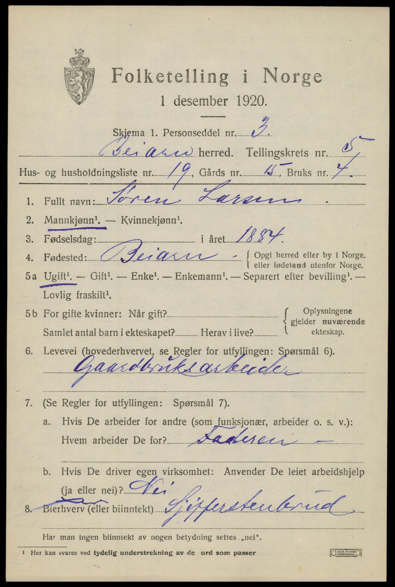 SAT, Folketelling 1920 for 1839 Beiarn herred, 1920, s. 2664