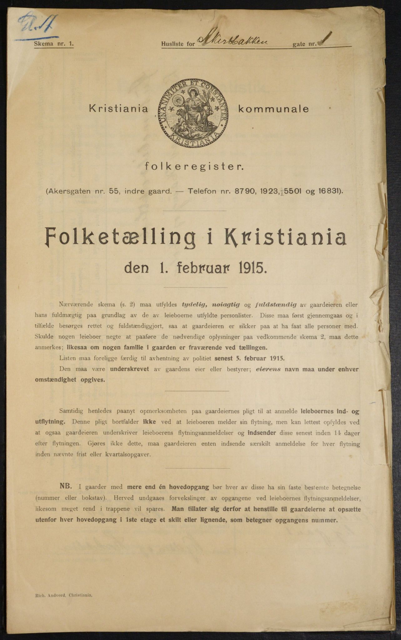 OBA, Kommunal folketelling 1.2.1915 for Kristiania, 1915, s. 25