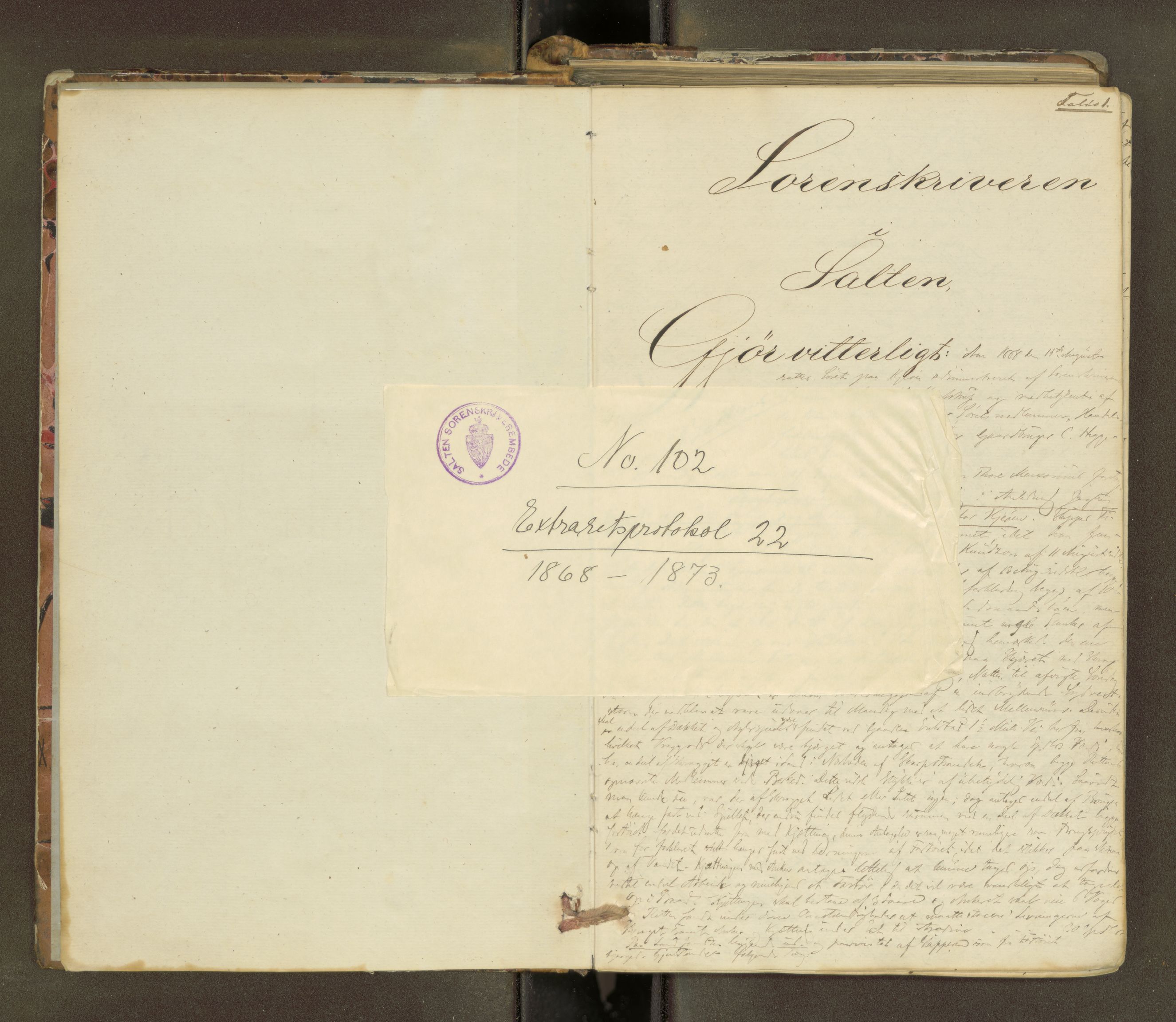 Salten sorenskriveri, AV/SAT-A-4578/1/1/1B/L0018: Ekstrarettsprot. nr. 16, 1868-1873, s. 1a
