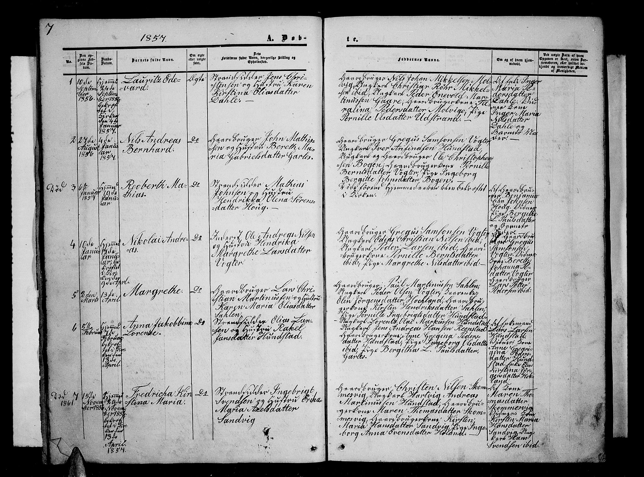 Kvæfjord sokneprestkontor, AV/SATØ-S-1323/G/Ga/Gab/L0003klokker: Klokkerbok nr. 3, 1856-1870, s. 7