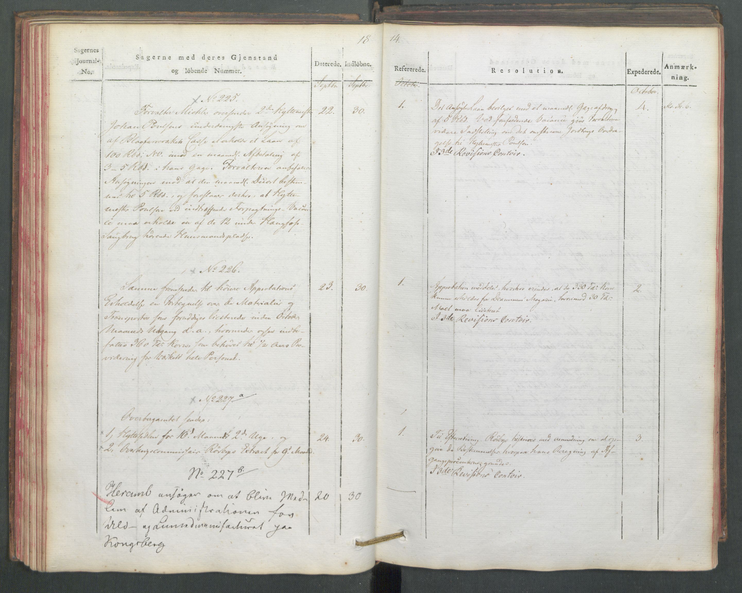 Departementene i 1814, RA/S-3899/Fe/L0054: Journal, 1814