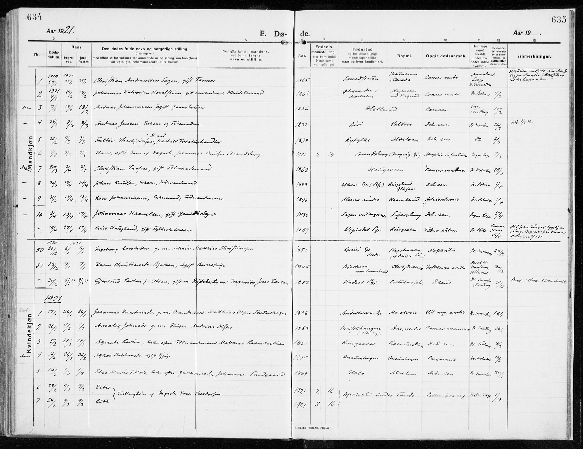 Ringsaker prestekontor, AV/SAH-PREST-014/K/Ka/L0020: Ministerialbok nr. 20, 1913-1922, s. 634-635