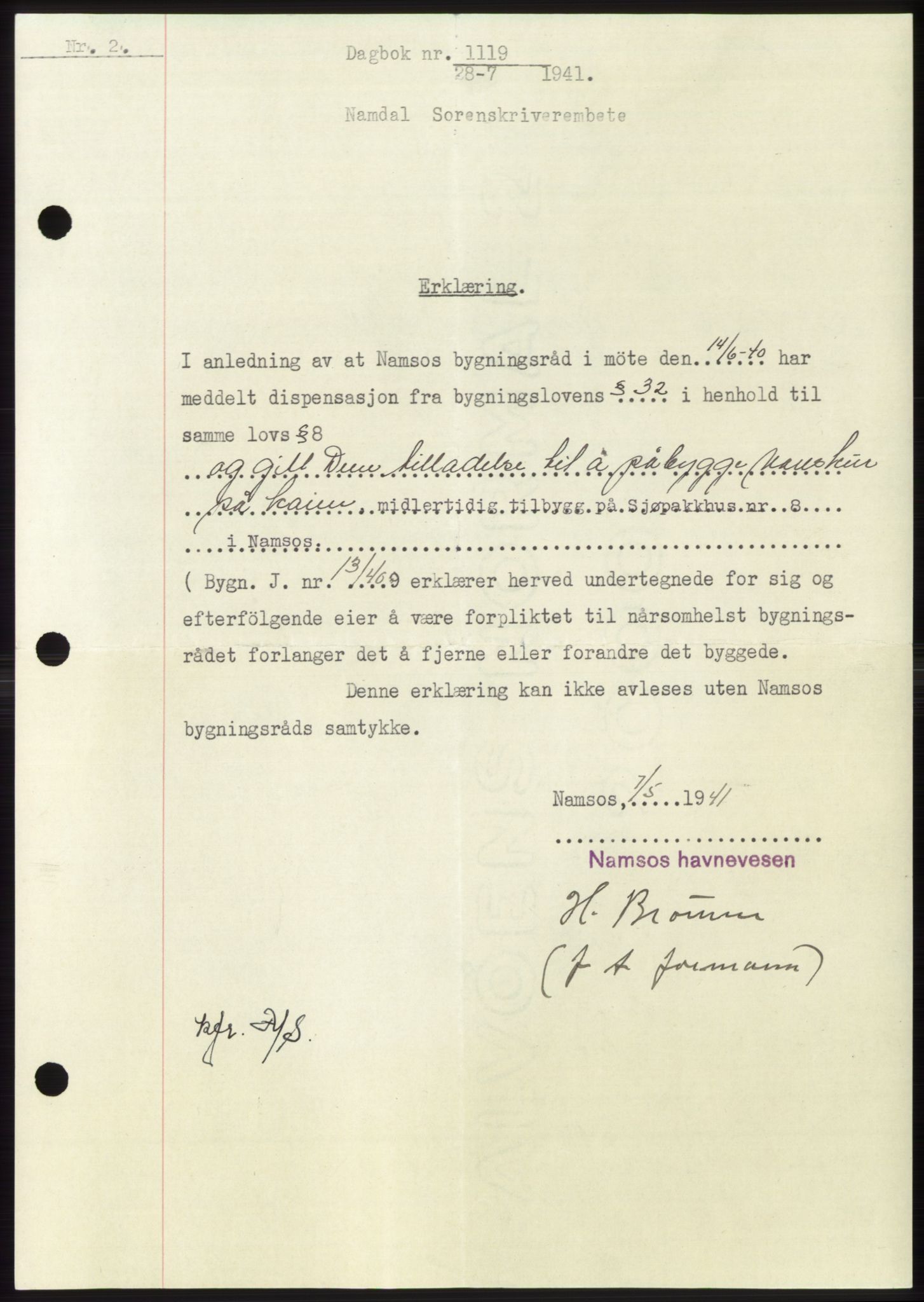 Namdal sorenskriveri, SAT/A-4133/1/2/2C: Pantebok nr. -, 1940-1941, Tingl.dato: 28.07.1941