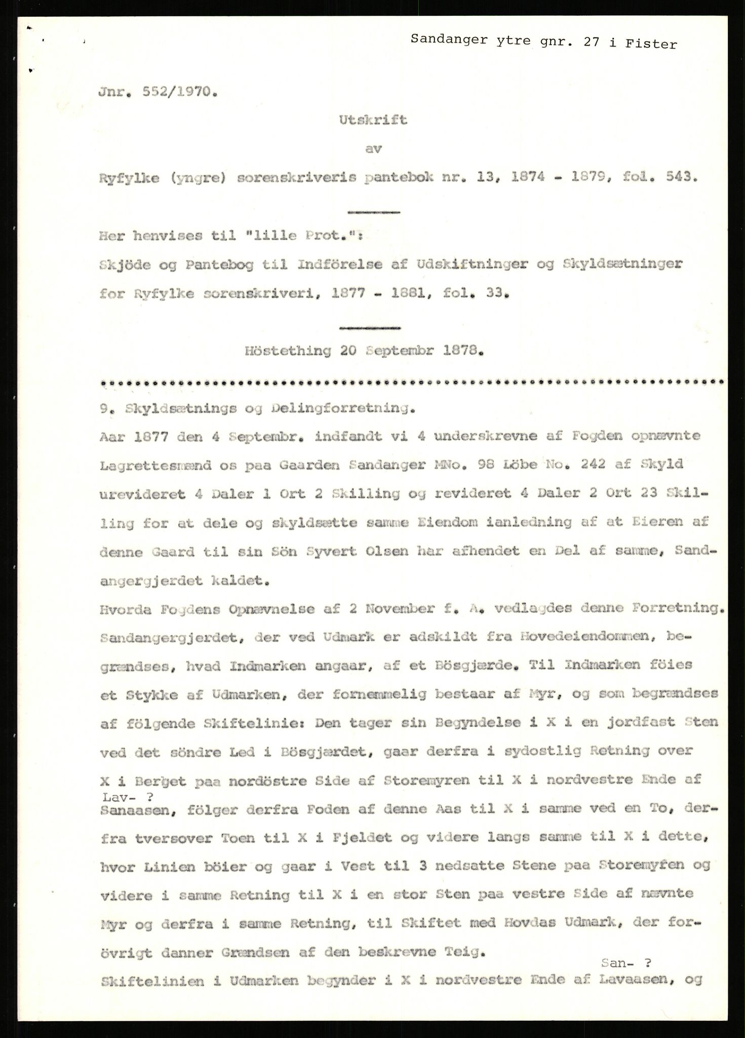 Statsarkivet i Stavanger, AV/SAST-A-101971/03/Y/Yj/L0072: Avskrifter sortert etter gårdsnavn: Sagbakken - Sandstøl indre, 1750-1930, s. 465