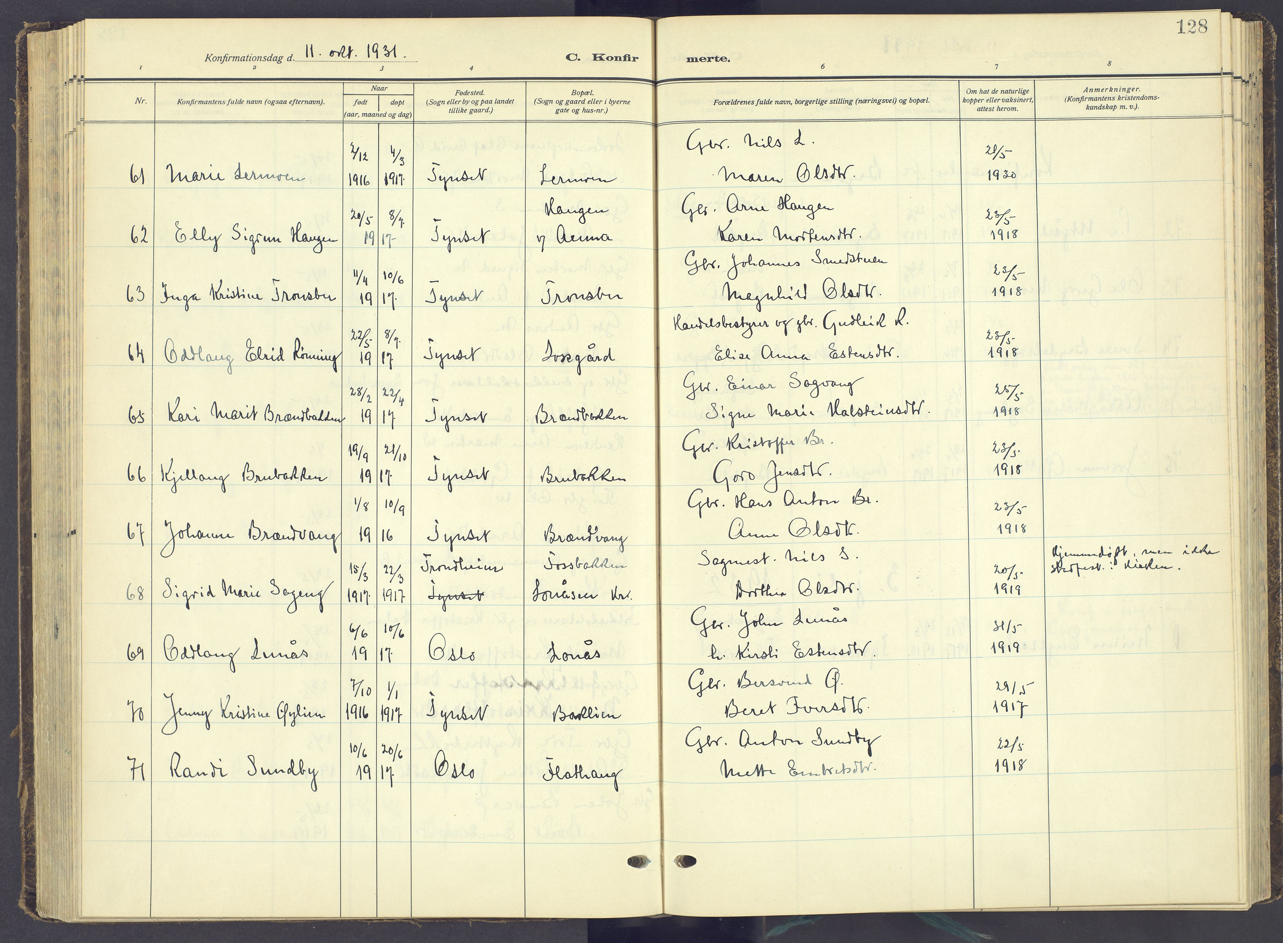 Tynset prestekontor, AV/SAH-PREST-058/H/Ha/Haa/L0027: Ministerialbok nr. 27, 1930-1944, s. 128