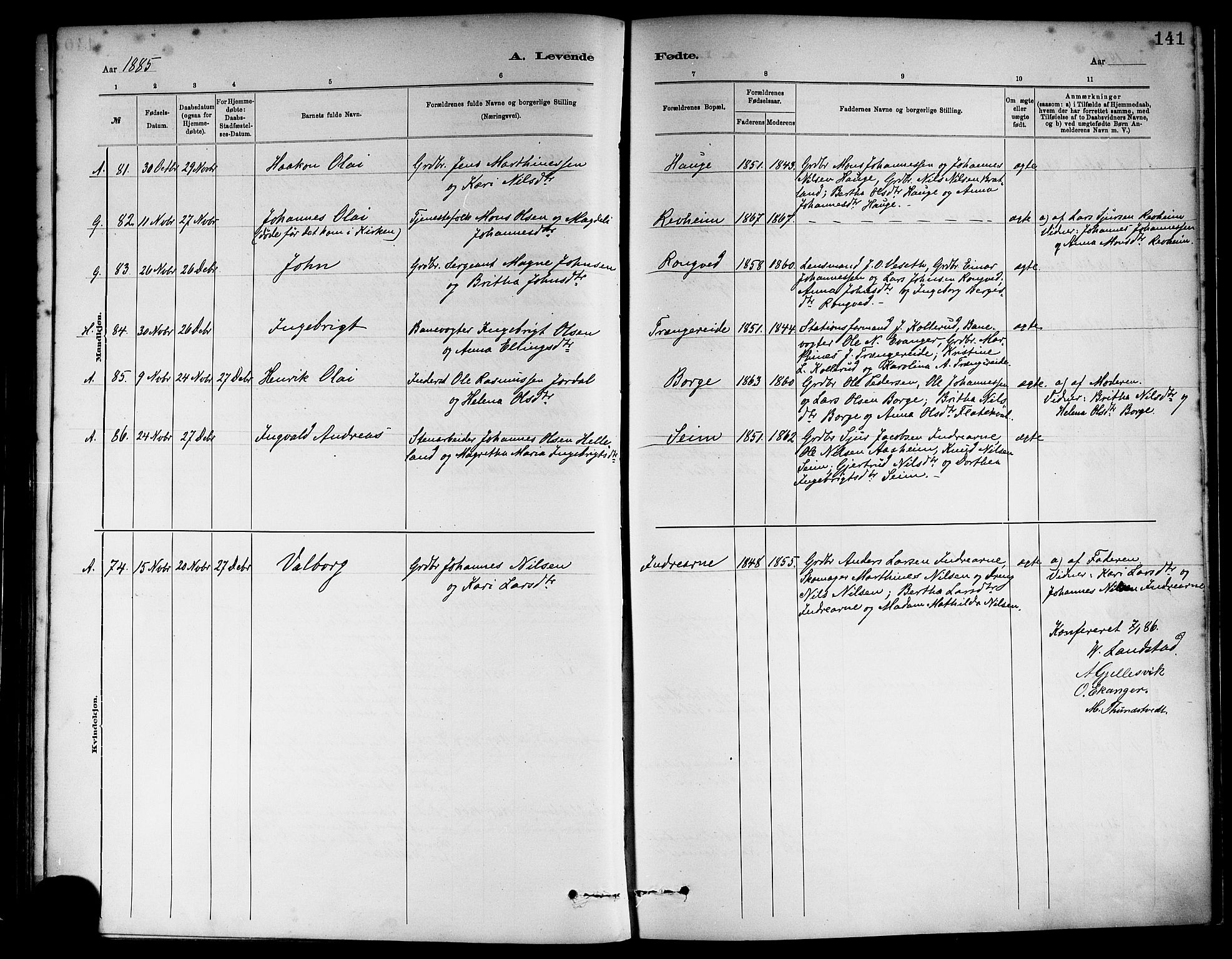 Haus sokneprestembete, SAB/A-75601/H/Haa: Ministerialbok nr. A 19I, 1878-1886, s. 141