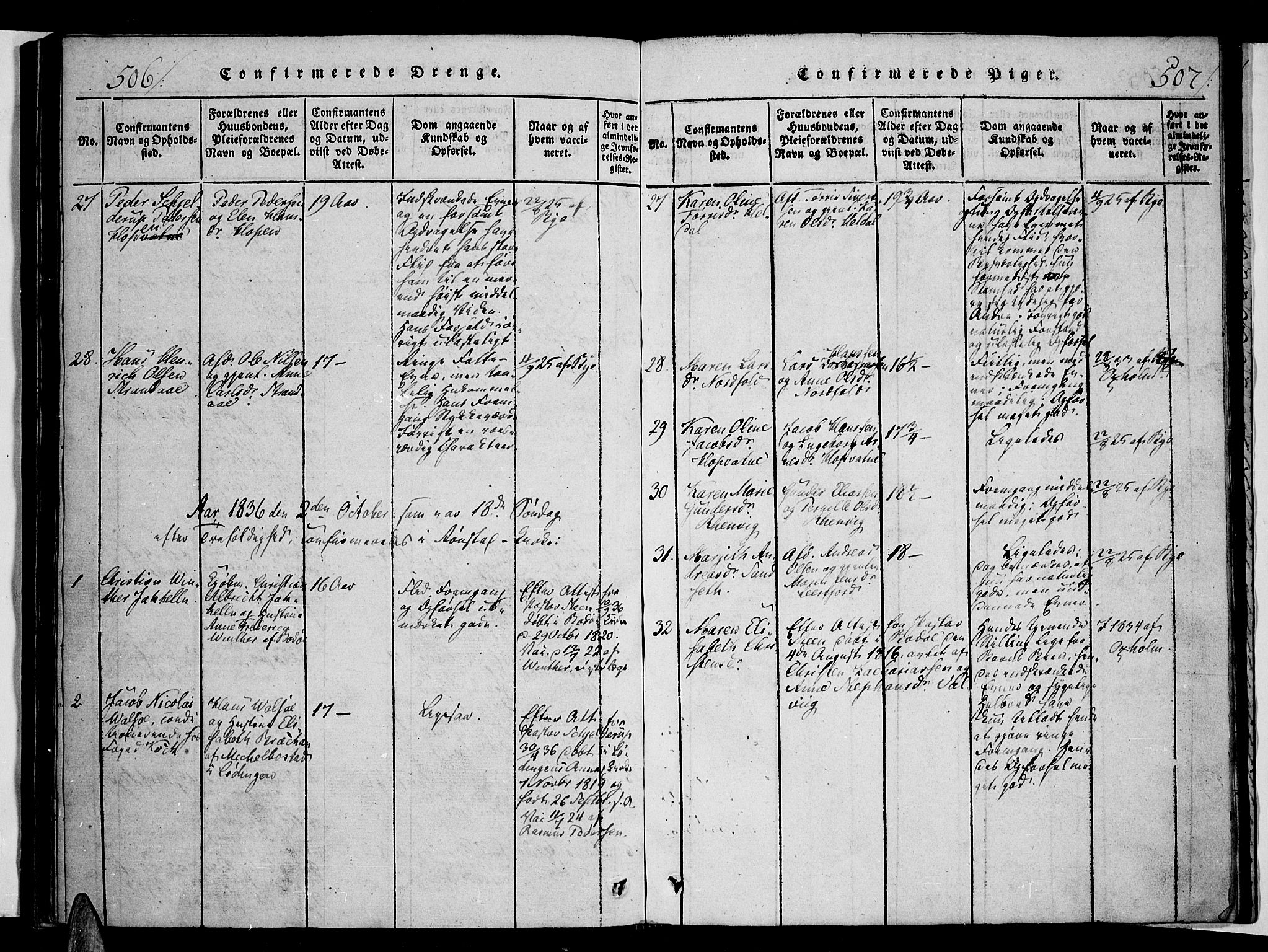 Ministerialprotokoller, klokkerbøker og fødselsregistre - Nordland, AV/SAT-A-1459/853/L0768: Ministerialbok nr. 853A07, 1821-1836, s. 506-507