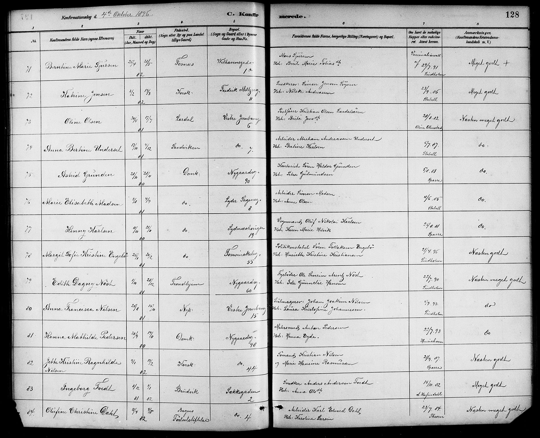 Johanneskirken sokneprestembete, SAB/A-76001/H/Hab: Klokkerbok nr. B 1, 1885-1907, s. 128