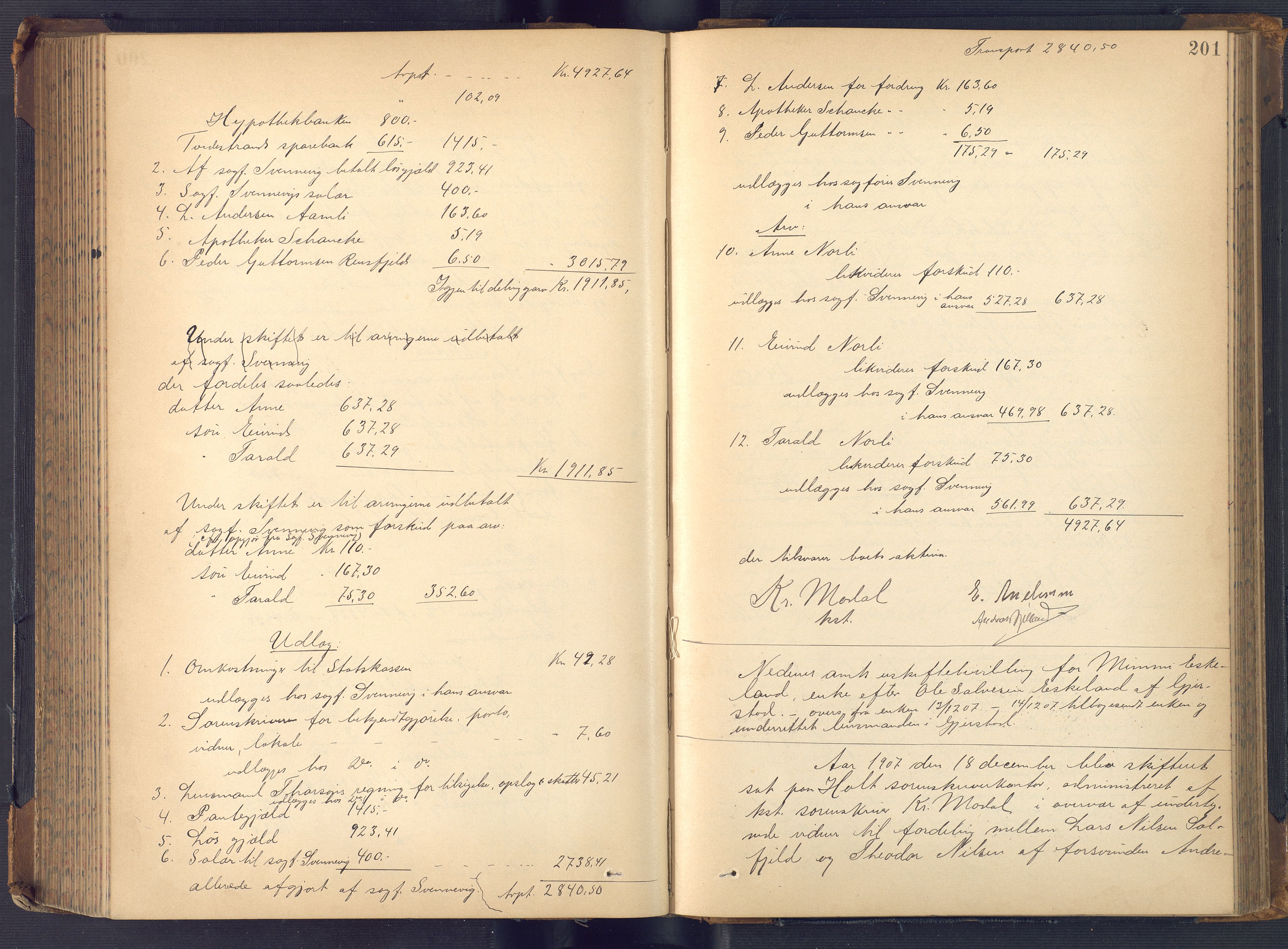 Holt sorenskriveri, AV/SAK-1221-0002/H/Hc/L0036: Skifteutlodningsprotokoll nr. 11, 1896-1911, s. 200b-201a