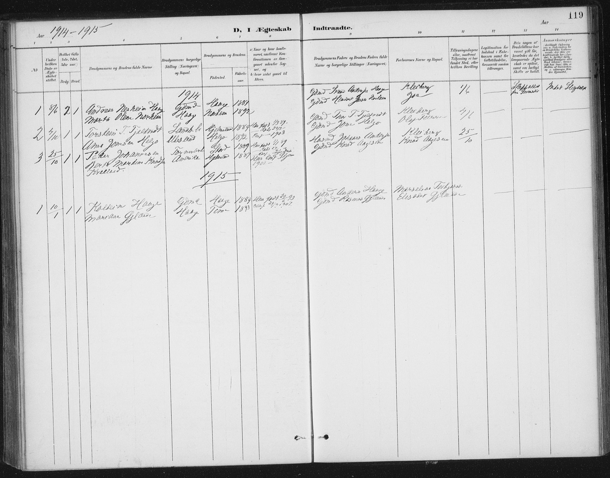 Nedstrand sokneprestkontor, AV/SAST-A-101841/01/IV: Ministerialbok nr. A 13, 1887-1915, s. 119