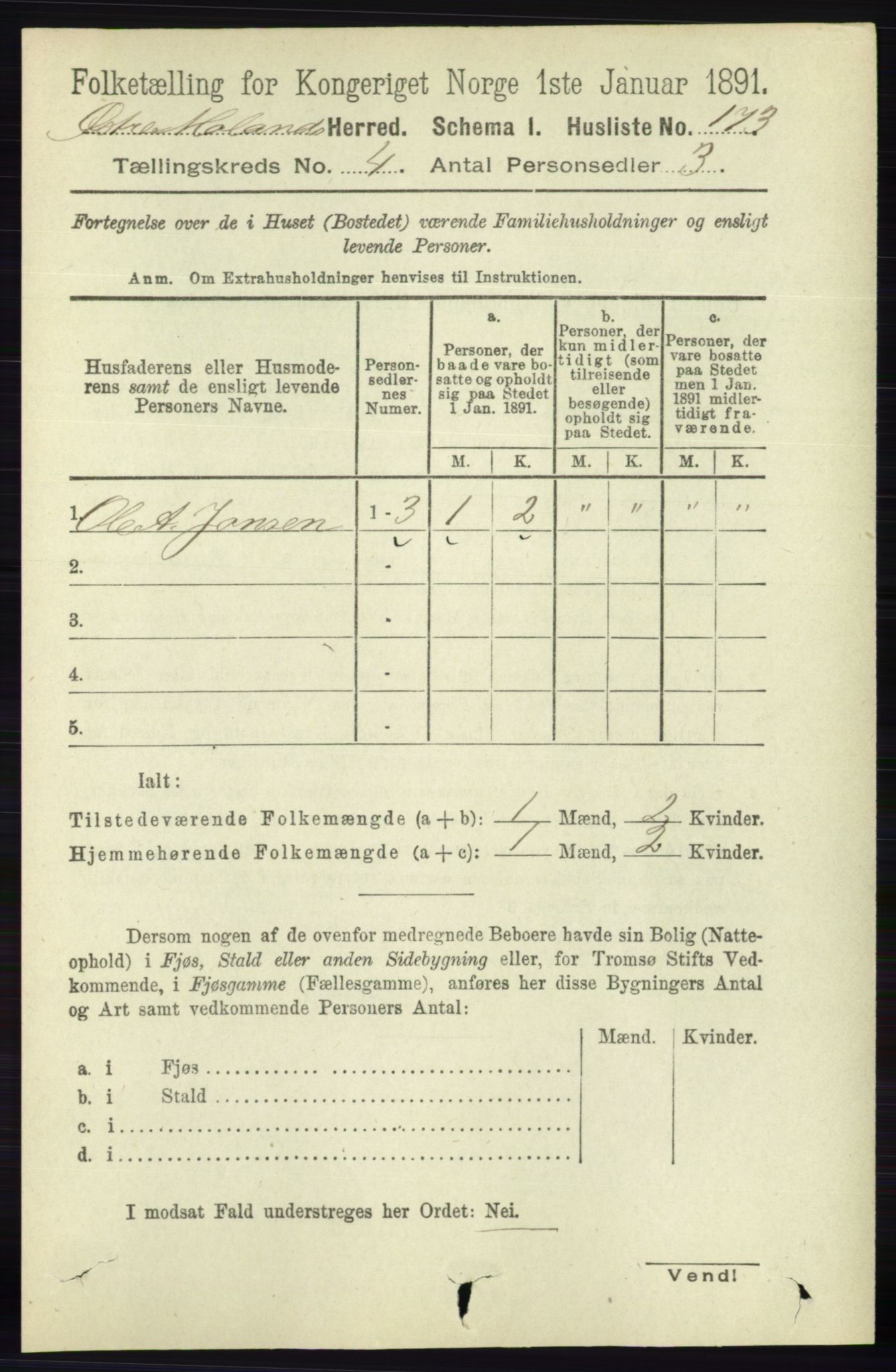 RA, Folketelling 1891 for 0918 Austre Moland herred, 1891, s. 2074