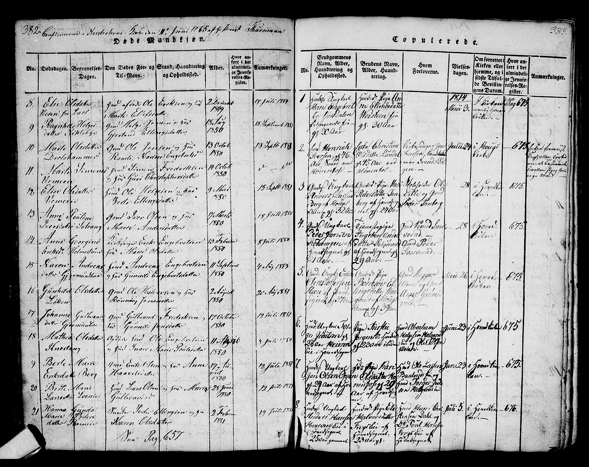 Norderhov kirkebøker, AV/SAKO-A-237/G/Ga/L0002: Klokkerbok nr. I 2, 1814-1867, s. 382-383