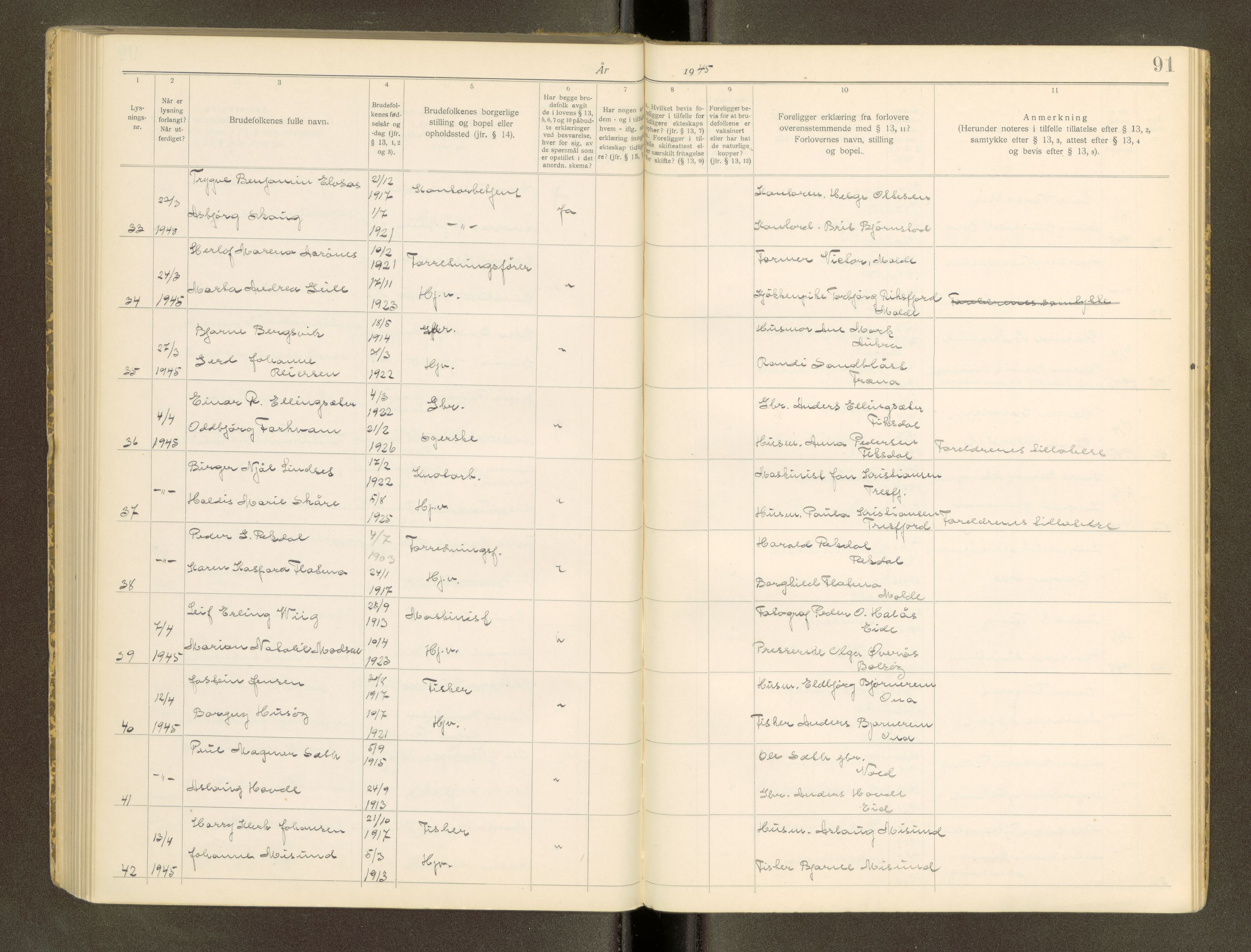 Romsdal sorenskriveri, AV/SAT-A-4149/1/6/6D/L0001: Lysingsbok, 1929-1946, s. 91