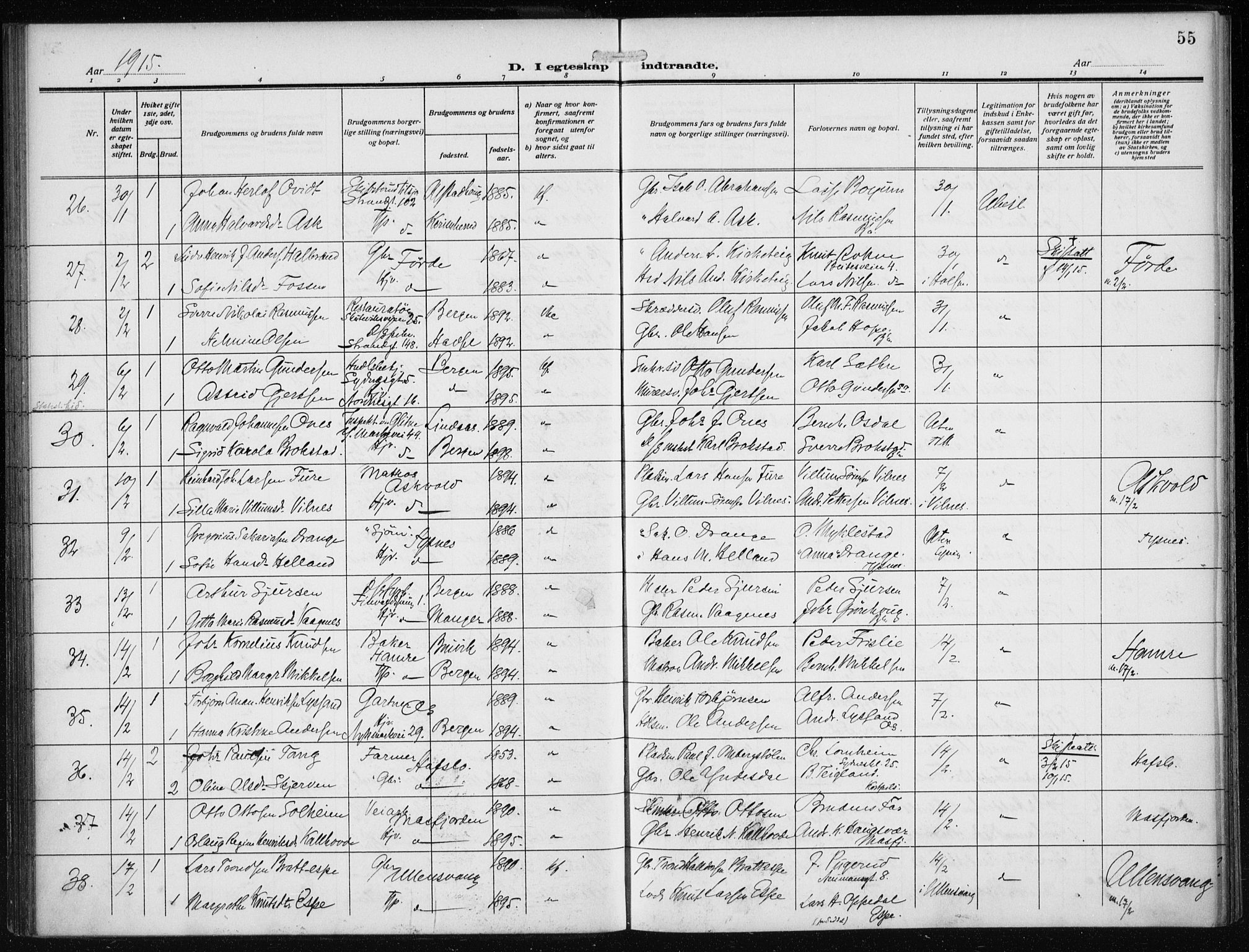 Nykirken Sokneprestembete, AV/SAB-A-77101/H/Haa/L0036: Ministerialbok nr. D 6, 1913-1918, s. 55