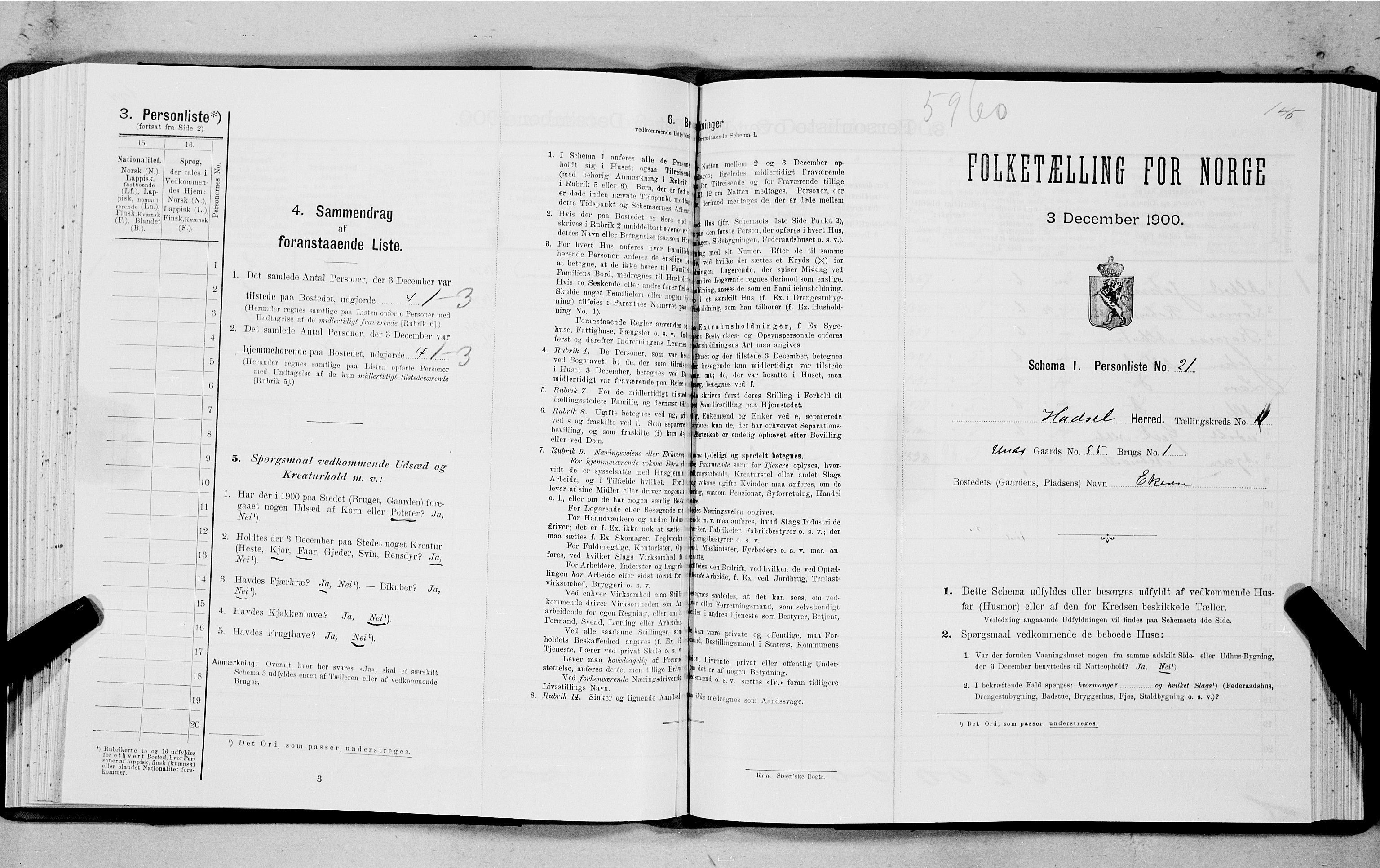SAT, Folketelling 1900 for 1866 Hadsel herred, 1900, s. 955