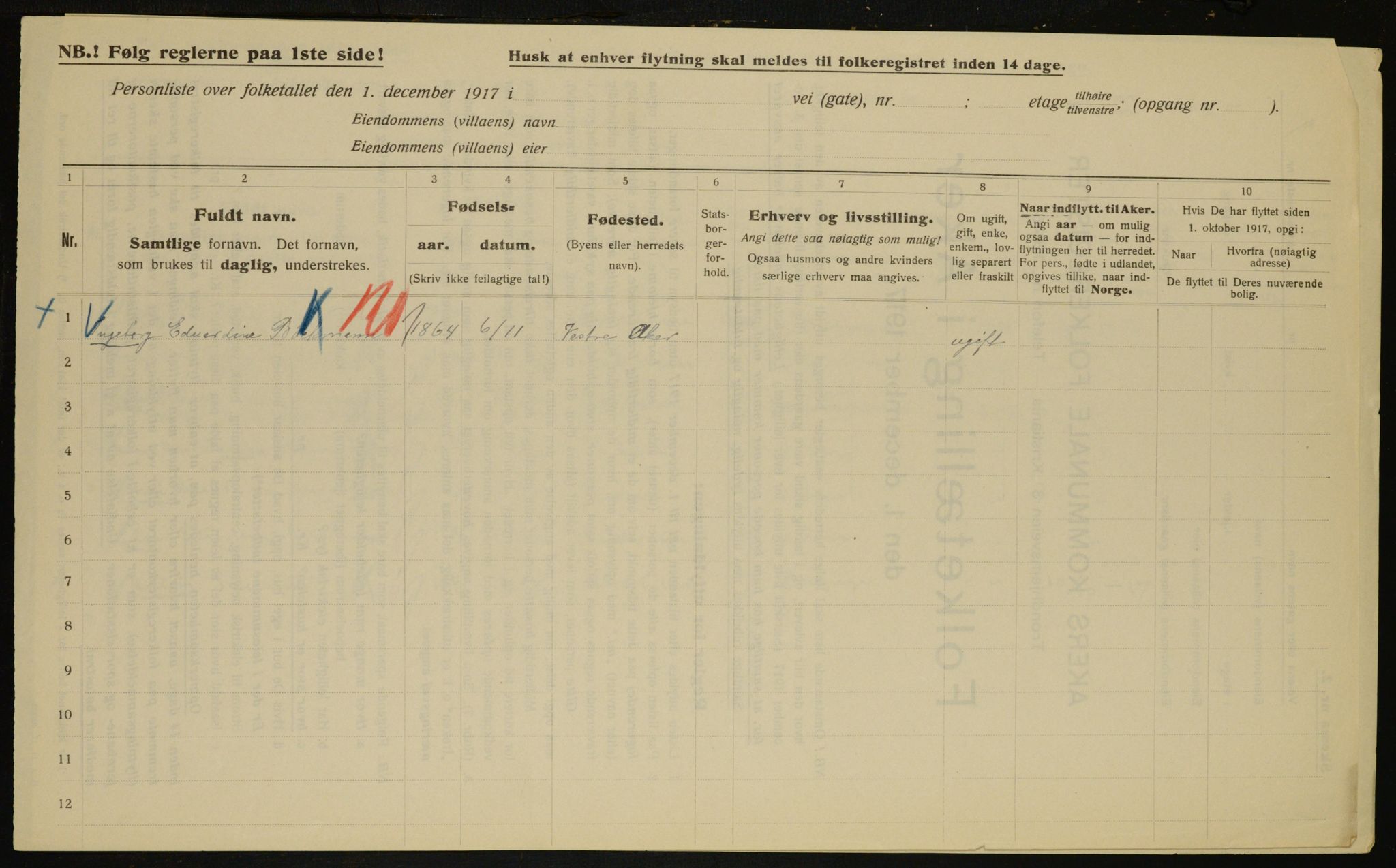 OBA, Kommunal folketelling 1.12.1917 for Aker, 1917, s. 10391