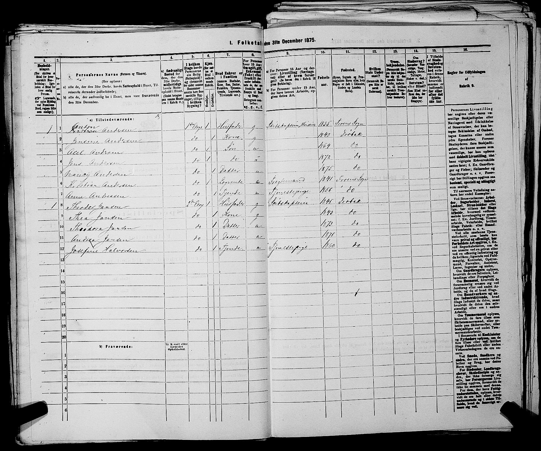 RA, Folketelling 1875 for 0203B Drøbak prestegjeld, Drøbak kjøpstad, 1875, s. 200