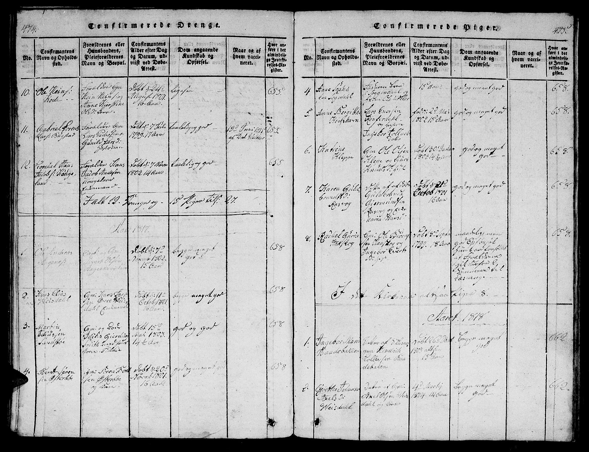 Flekkefjord sokneprestkontor, AV/SAK-1111-0012/F/Fb/Fbb/L0001: Klokkerbok nr. B 1, 1815-1830, s. 474-475