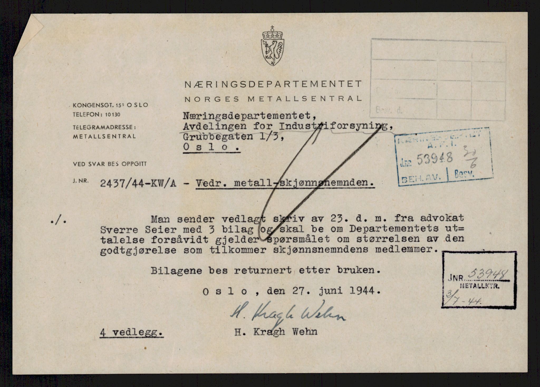 Direktoratet for industriforsyning, Sekretariatet, AV/RA-S-4153/D/Df/L0055: 9. Metallkontoret, 1940-1945, s. 1513