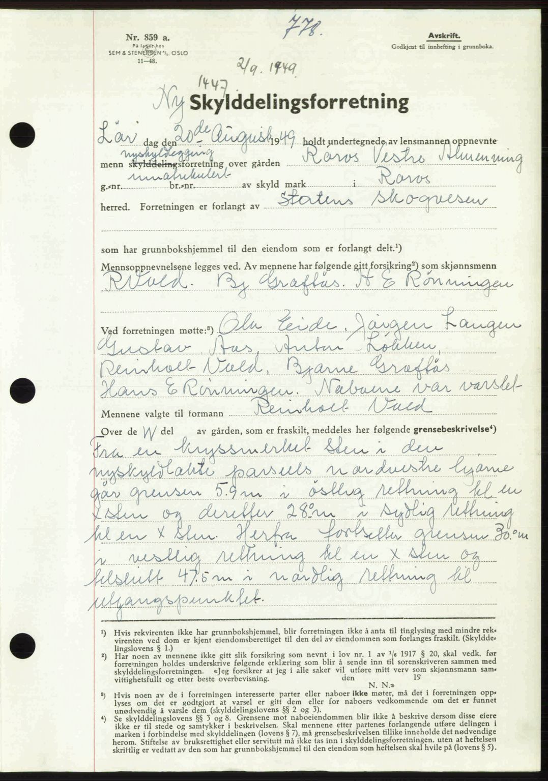 Gauldal sorenskriveri, SAT/A-0014/1/2/2C: Pantebok nr. A8, 1949-1949, Dagboknr: 1447/1949