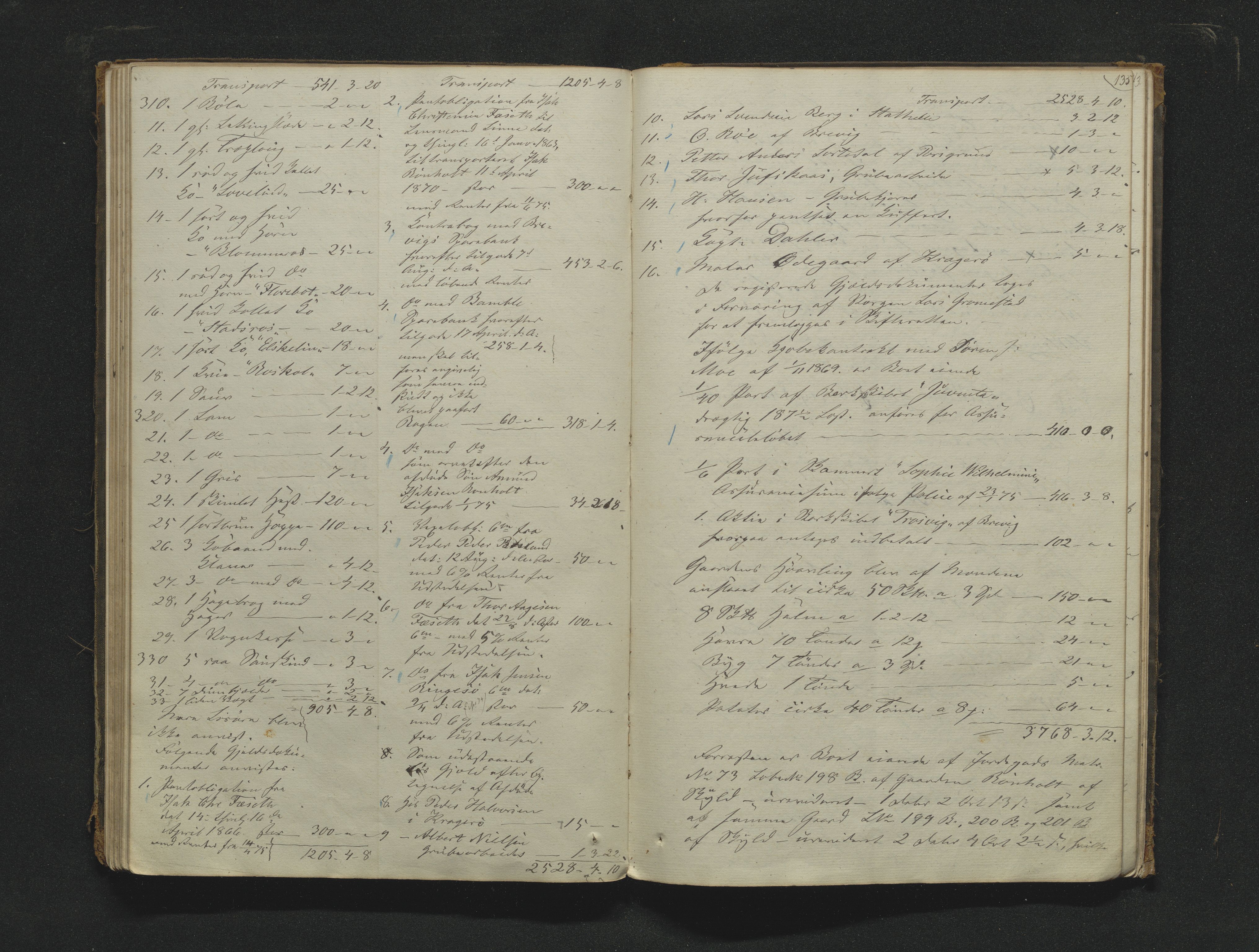 Bamble sorenskriveri, AV/SAKO-A-214/H/Hb/Hbb/Hbbb/L0002/0003: Skifteregisteringsprotokoll  / Skifteregisteringsprotokoll 5, 1862-1882, s. 134-135