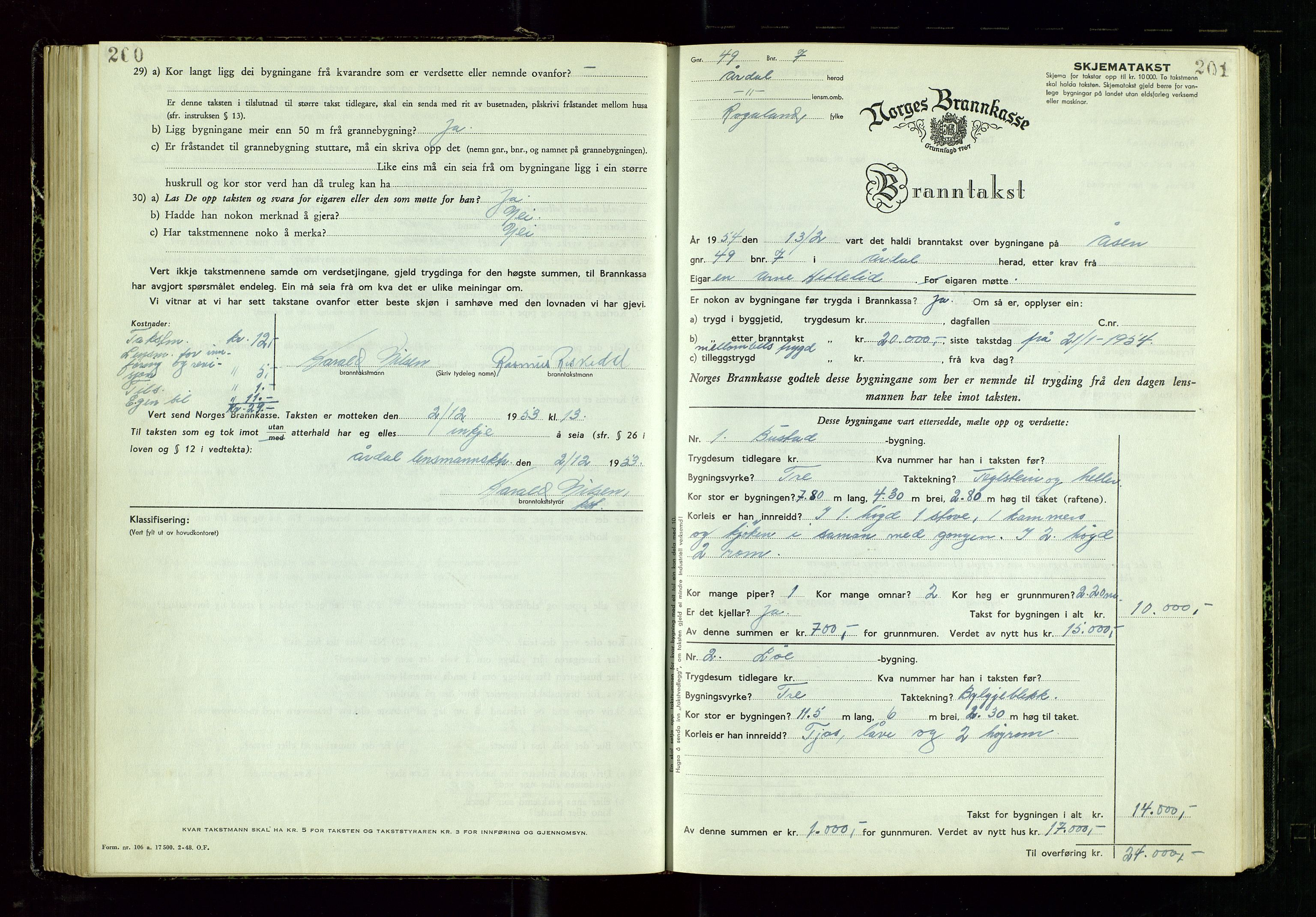 Årdal lensmannskontor, SAST/A-100453/Gob/L0002: "Brandtaxationsprotokol", 1950-1955, s. 200-201