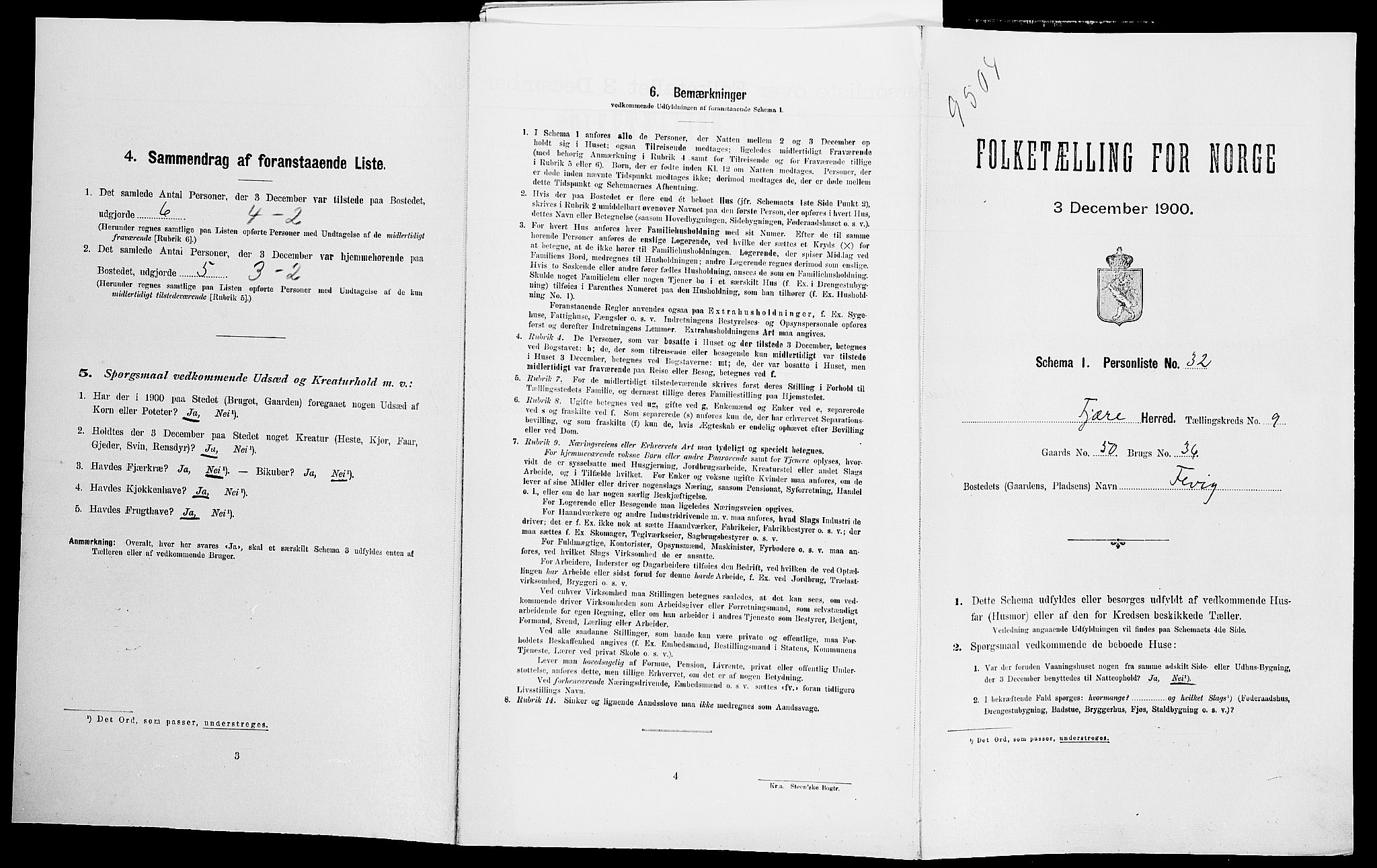 SAK, Folketelling 1900 for 0923 Fjære herred, 1900, s. 1866