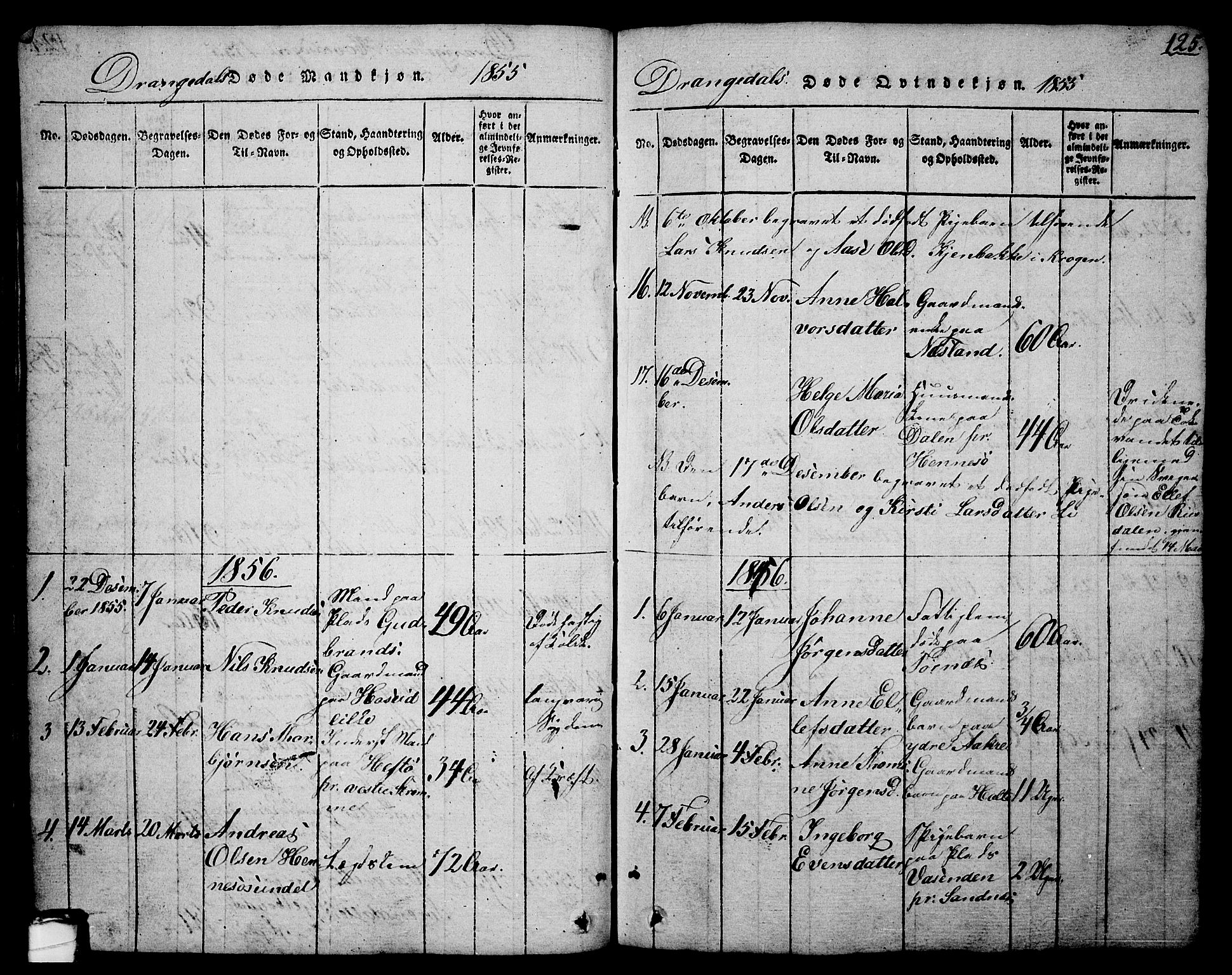 Drangedal kirkebøker, AV/SAKO-A-258/G/Ga/L0001: Klokkerbok nr. I 1 /1, 1814-1856, s. 125