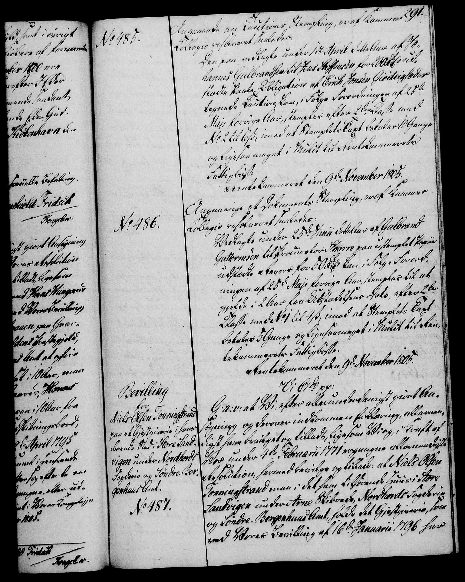 Rentekammeret, Kammerkanselliet, AV/RA-EA-3111/G/Gg/Gga/L0018: Norsk ekspedisjonsprotokoll med register (merket RK 53.18), 1804-1806, s. 291