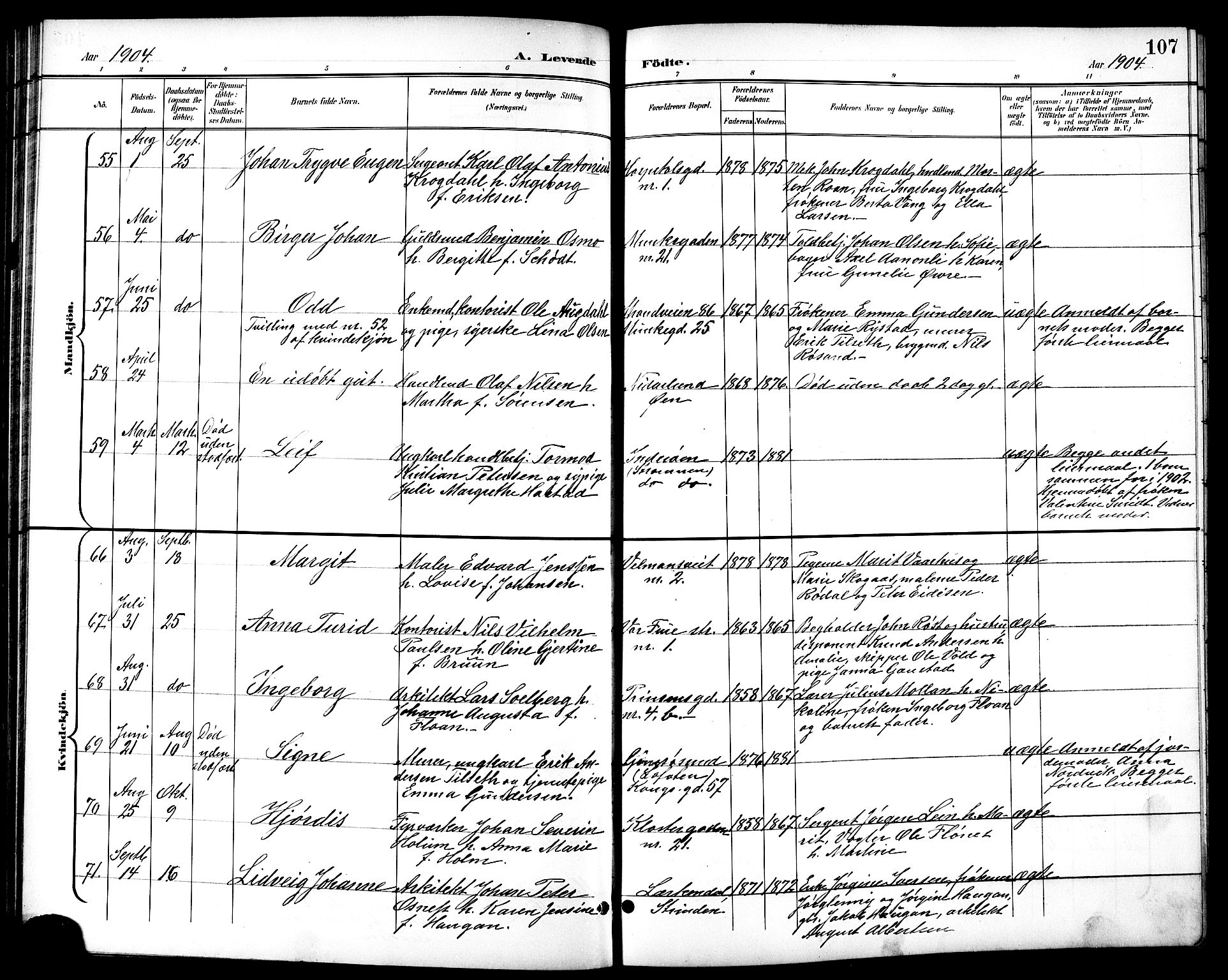 Ministerialprotokoller, klokkerbøker og fødselsregistre - Sør-Trøndelag, SAT/A-1456/601/L0094: Klokkerbok nr. 601C12, 1898-1911, s. 107