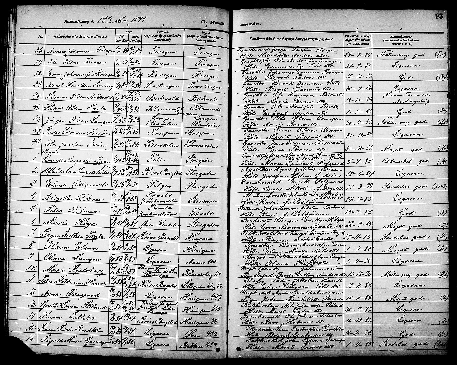 Ministerialprotokoller, klokkerbøker og fødselsregistre - Sør-Trøndelag, AV/SAT-A-1456/681/L0941: Klokkerbok nr. 681C05, 1896-1905, s. 93