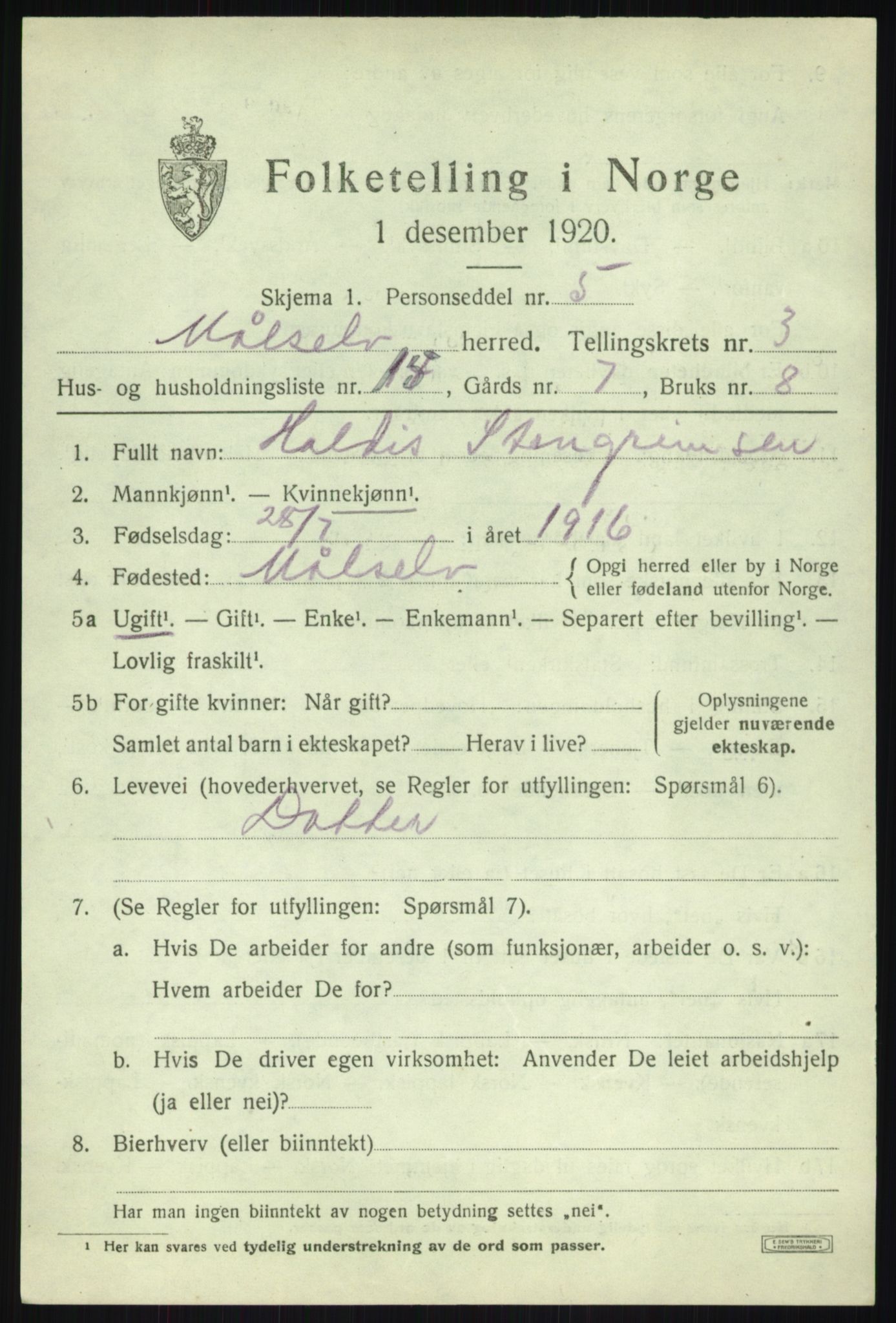 SATØ, Folketelling 1920 for 1924 Målselv herred, 1920, s. 2435