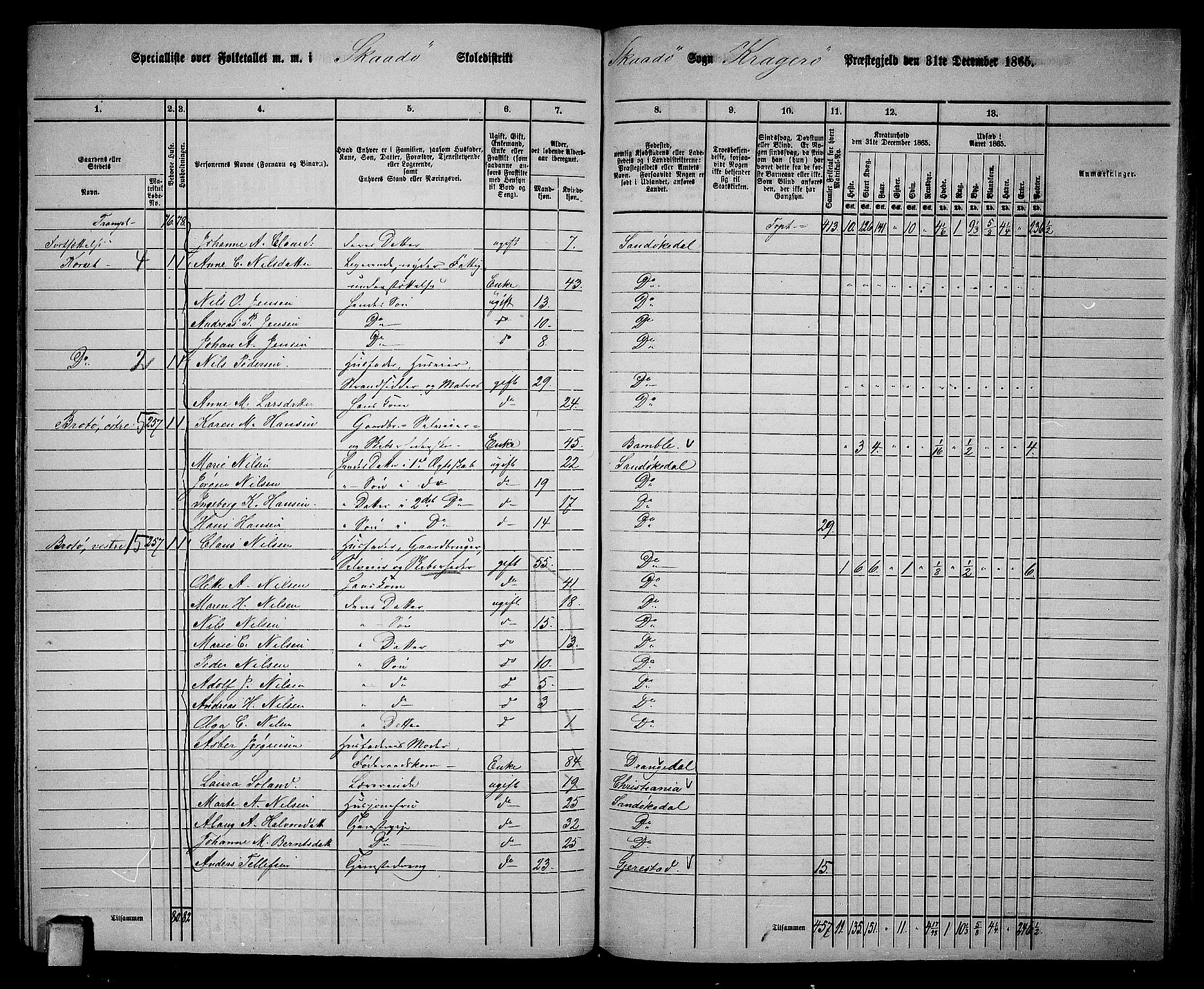 RA, Folketelling 1865 for 0816L Kragerø prestegjeld, Sannidal sokn og Skåtøy sokn, 1865, s. 194