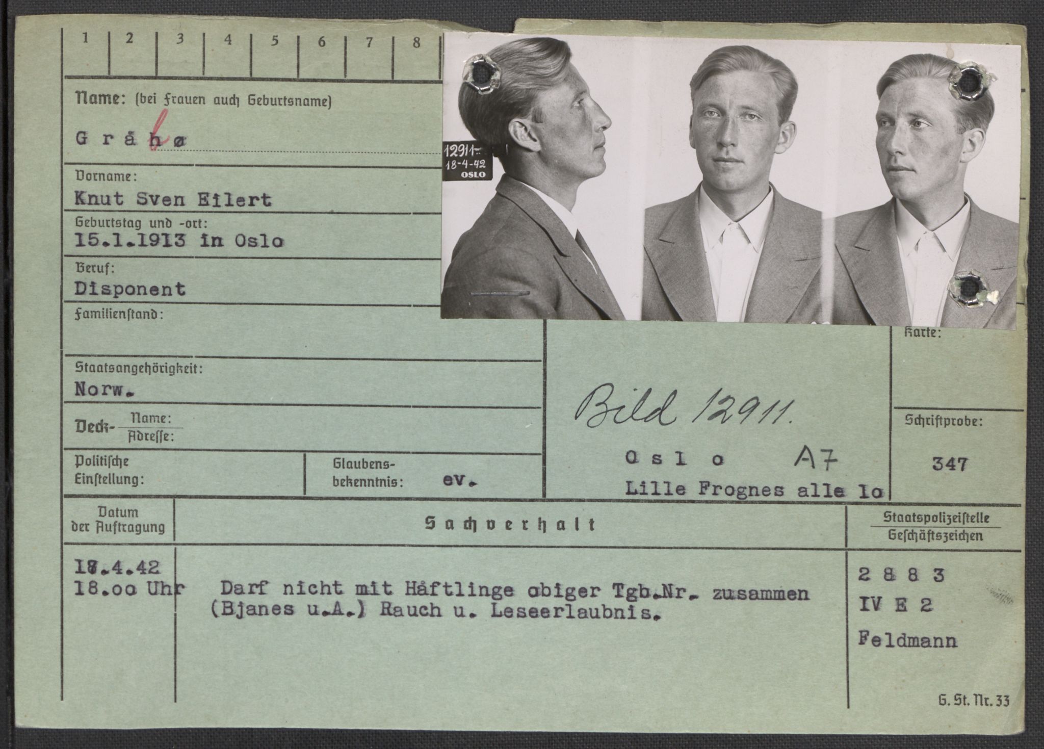 Befehlshaber der Sicherheitspolizei und des SD, AV/RA-RAFA-5969/E/Ea/Eaa/L0003: Register over norske fanger i Møllergata 19: Eng-Hag, 1940-1945, s. 1095