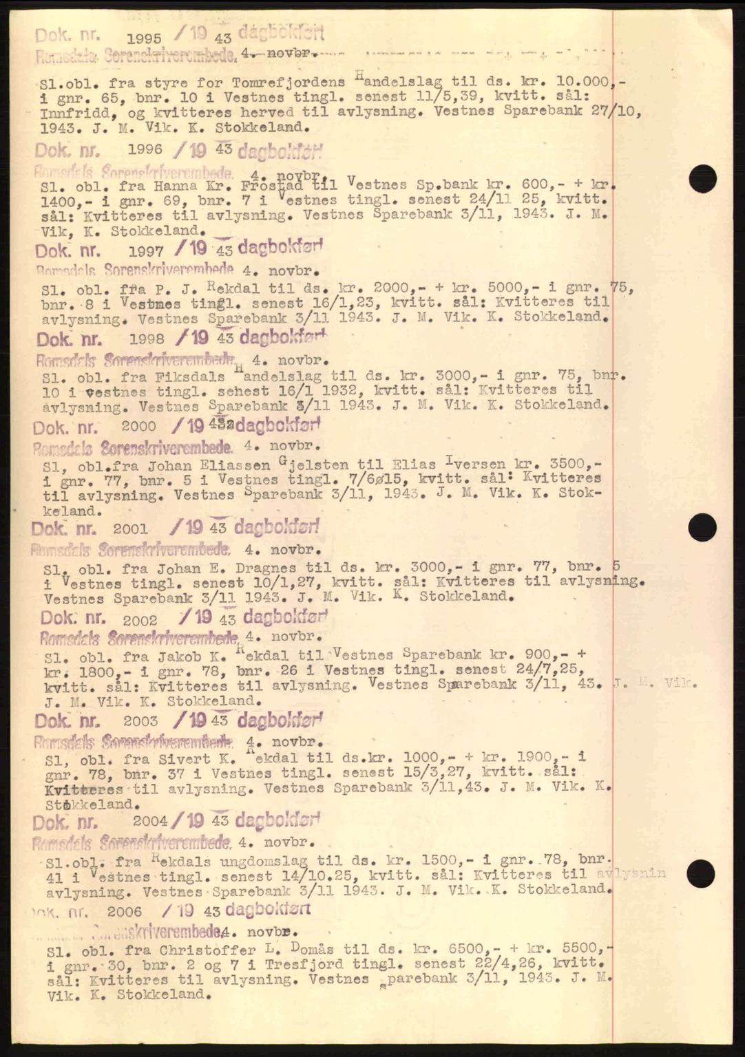 Romsdal sorenskriveri, AV/SAT-A-4149/1/2/2C: Pantebok nr. C1a, 1936-1945, Dagboknr: 1995/1943