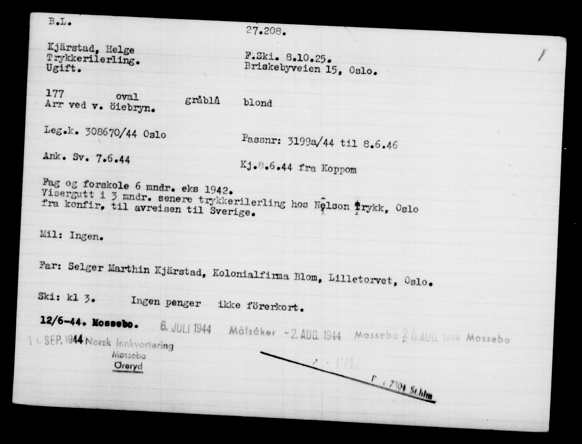 Utenriksstasjonene, Legasjonen i Stockholm, Flyktningkontoret, AV/RA-S-6753/V/Va/L0011: Kjesäterkartoteket, flyktninger med registreringsnr. 25300-28349, 1940-1945, s. 2011