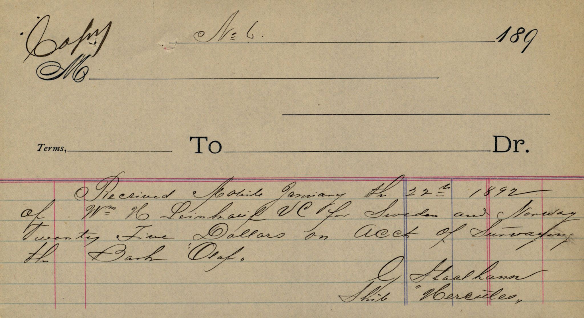 Pa 63 - Østlandske skibsassuranceforening, VEMU/A-1079/G/Ga/L0028/0005: Havaridokumenter / Tjømø, Magnolia, Caroline, Olaf, Stjernen, 1892, s. 104