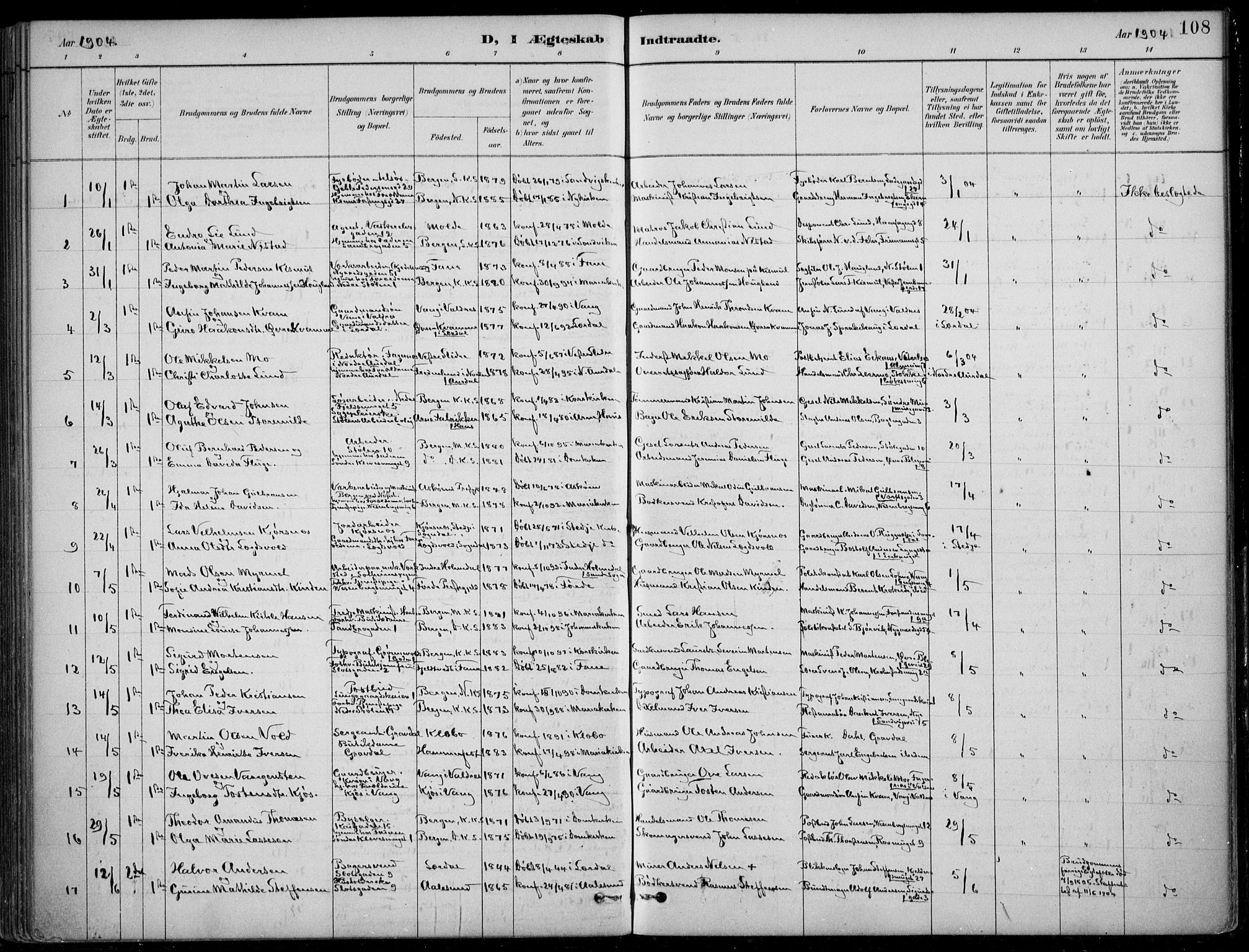 Mariakirken Sokneprestembete, AV/SAB-A-76901/H/Hab/L0008: Klokkerbok nr. A 8, 1889-1908, s. 108