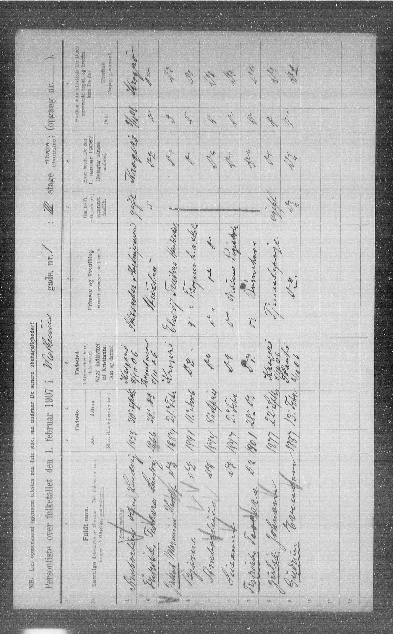 OBA, Kommunal folketelling 1.2.1907 for Kristiania kjøpstad, 1907, s. 62278